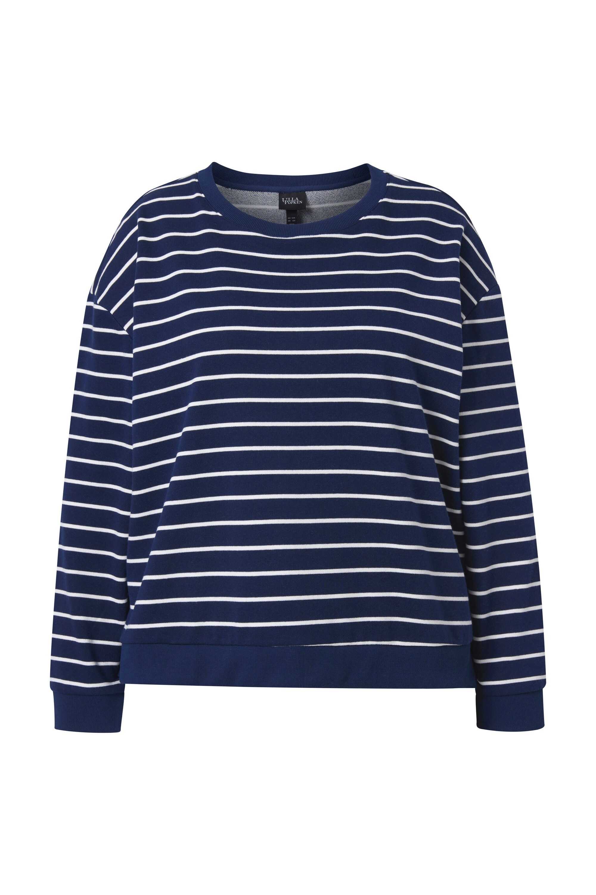 Ulla Popken Sweatshirt Sweatshirt Ringel Rundhals Langarm hinten länger