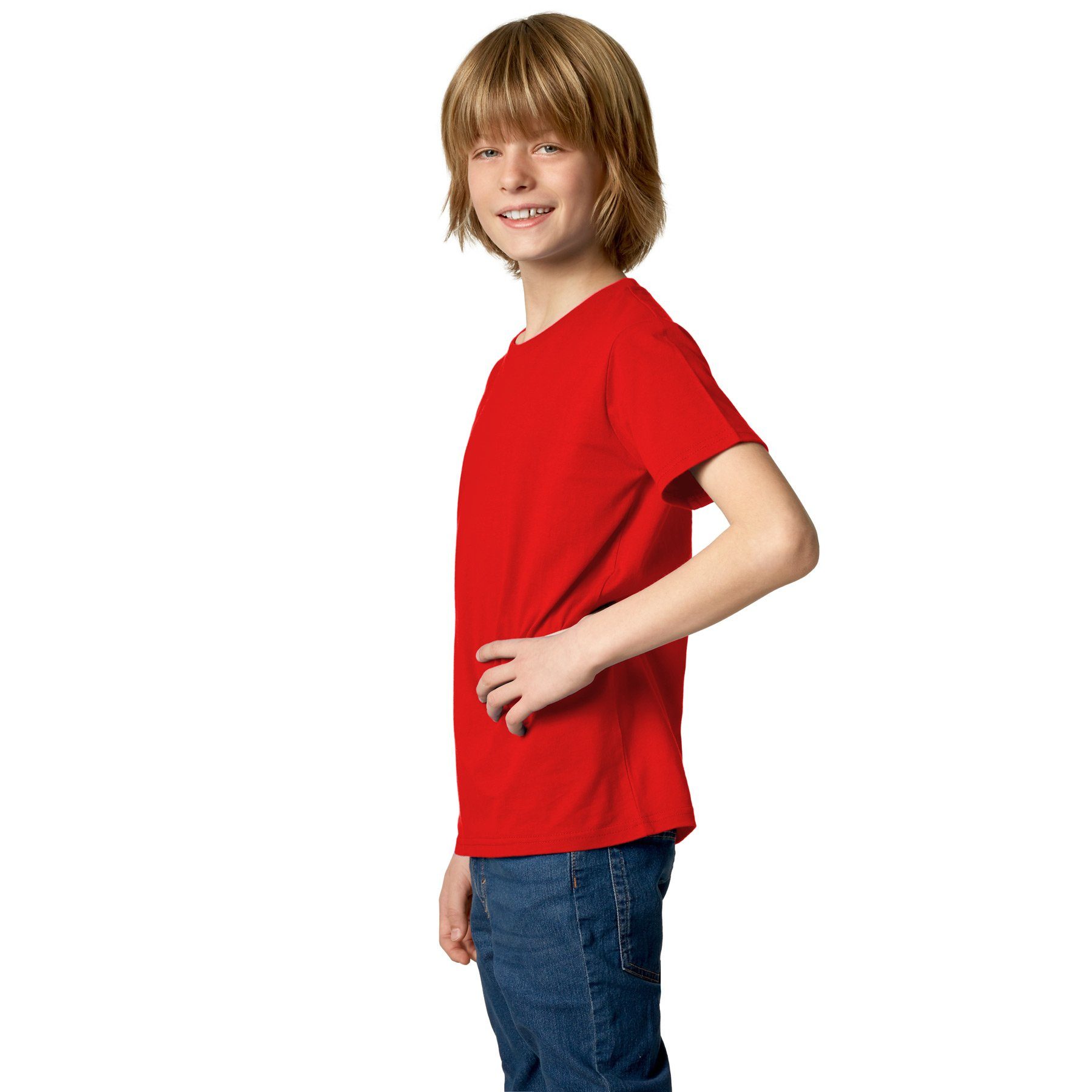 dressforfun T-Shirt Kurzarmtop, Für viele Outfits & Auftritte, Rundhals mit (Freizeitoberteil, Konfektionsgröße 116 (5-7 Jahre) in rot) Einfarbiges T-Shirt für  – Bild 4 von 5