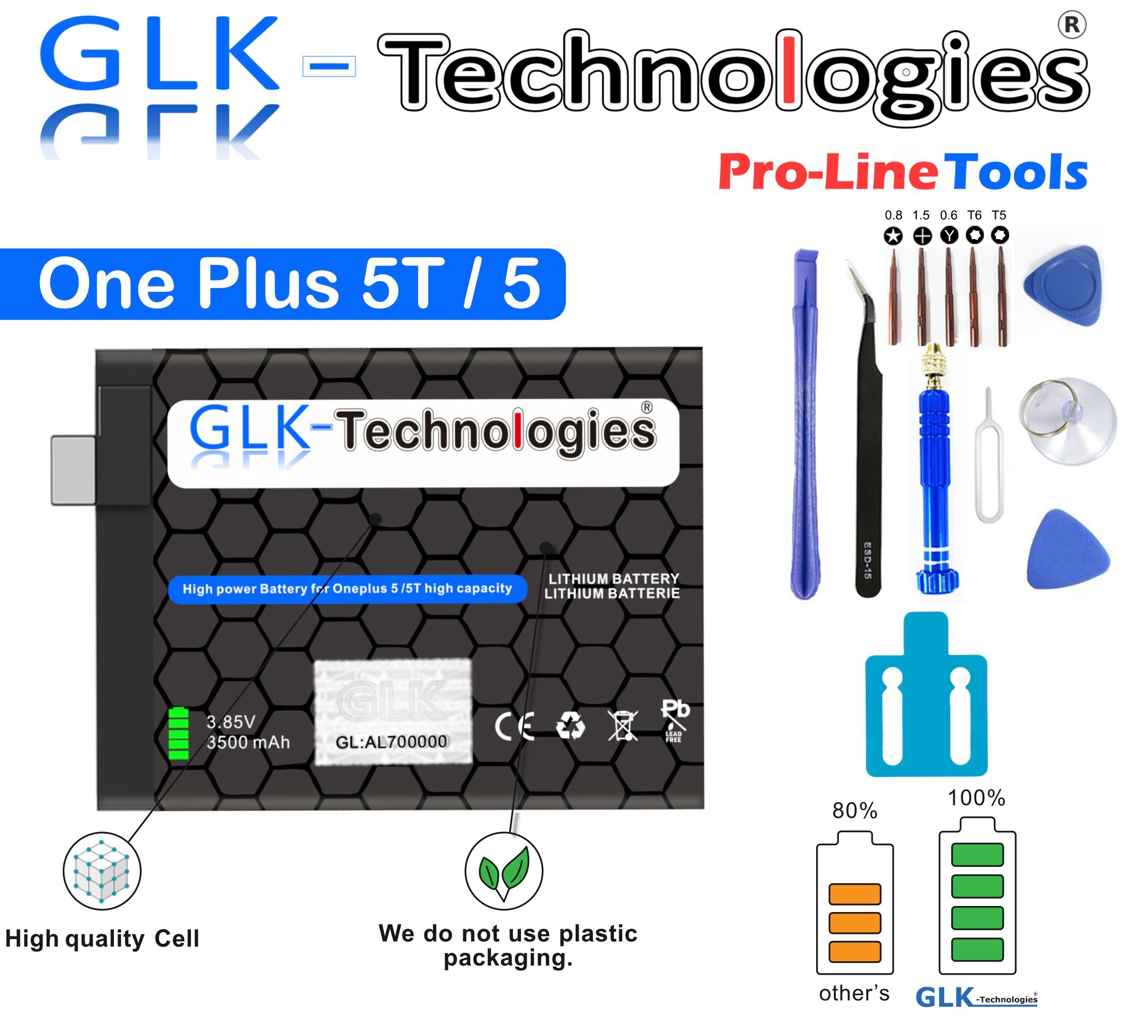 GLK-Technologies Glk Akku für BLP657 Handy-Akku inkl. Werkzeug OnePlus Profi 5T OnePlus 5