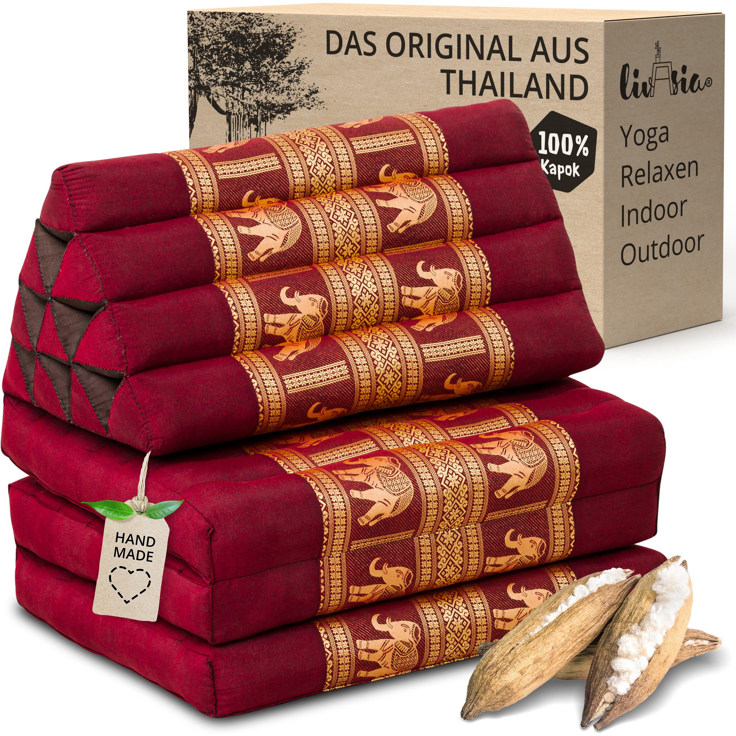 livasia Sitzsack Thaikissen 3 Auflagen (Deluxe) vegan und handgefertigt, 175x55x8cm, Kapok