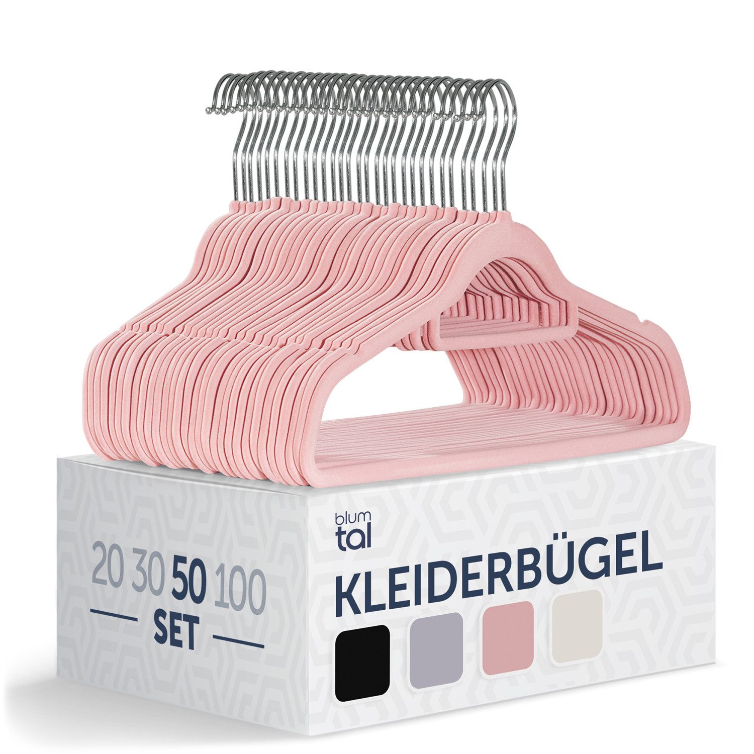 Blumtal Kleiderbügel Rutschfest - Samtoptik - Platzsparend, (50-tlg), Premium inkl. Krawattenhalter, 360° drehbar, Anti-Rutsch Bügel