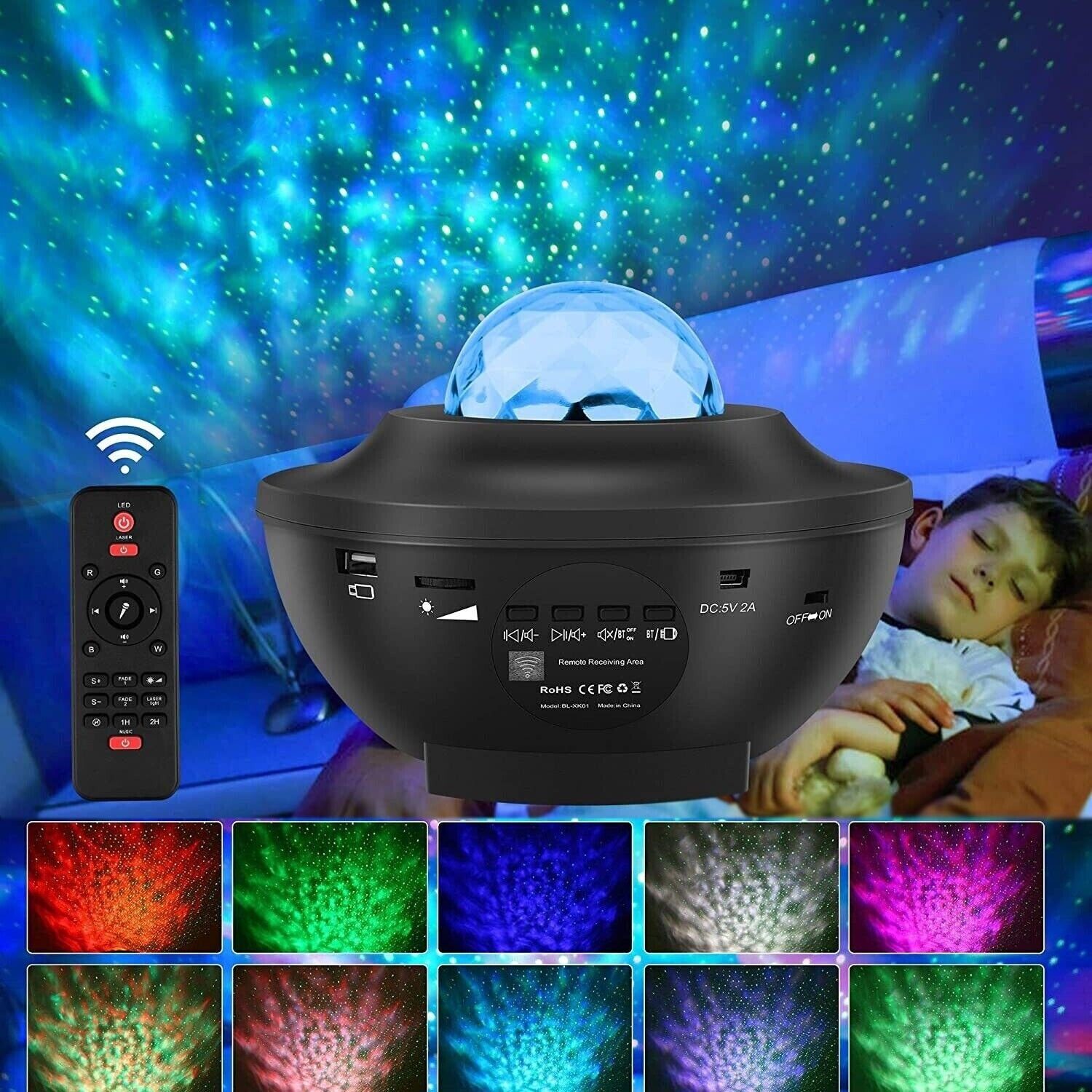 LED-Sternenhimmel UFO Nachtlicht Kinder für Baby Bluetooth, Nachtlicht, Projektor, Daskoo integriert, Projektor Galaxie LED fest Nachtlicht Erwachsene