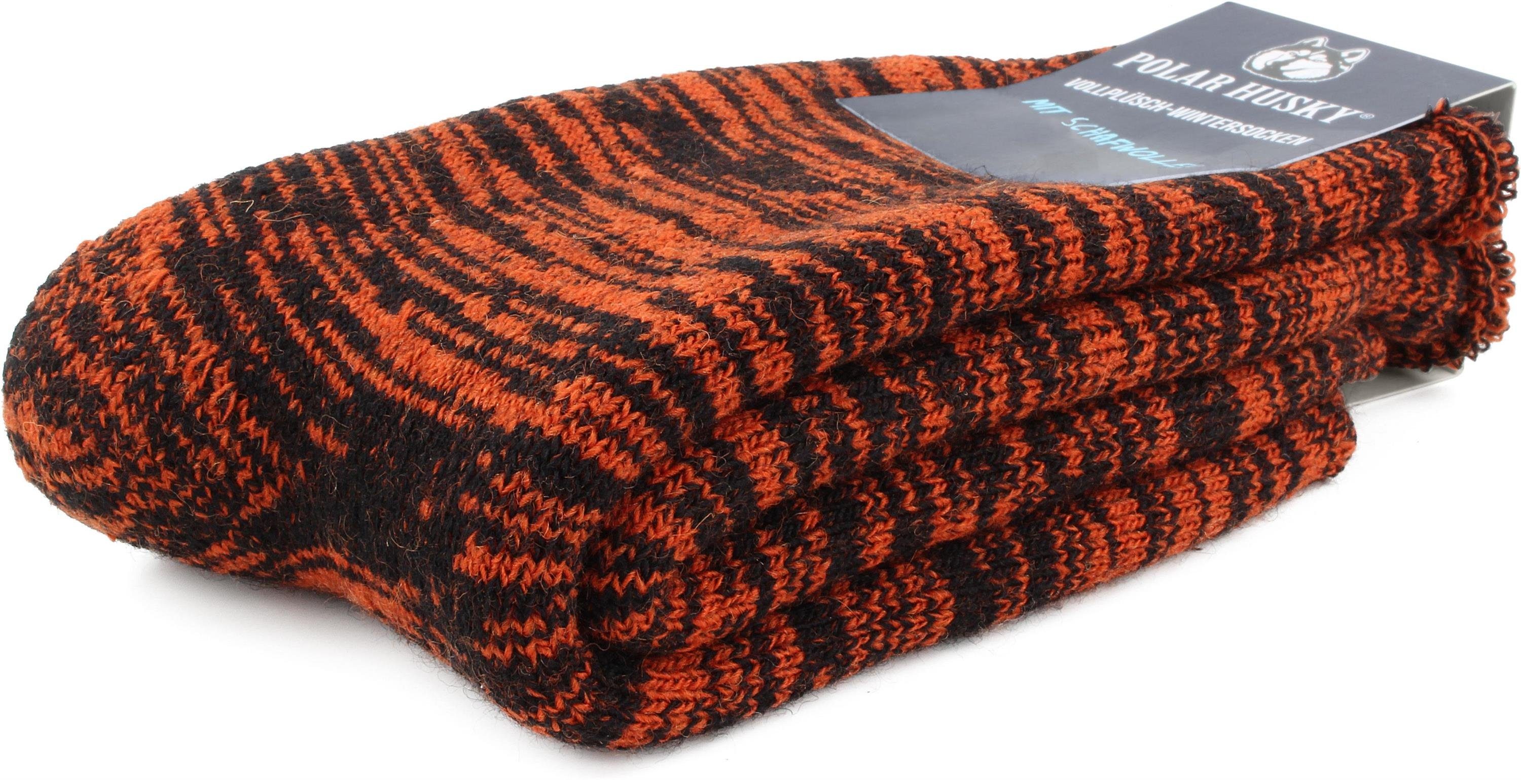 Husky Polar gefüttert Orange/Schwarz durchgehend Farbige Thermosocken mit Wolle Vollplüsch-Socken