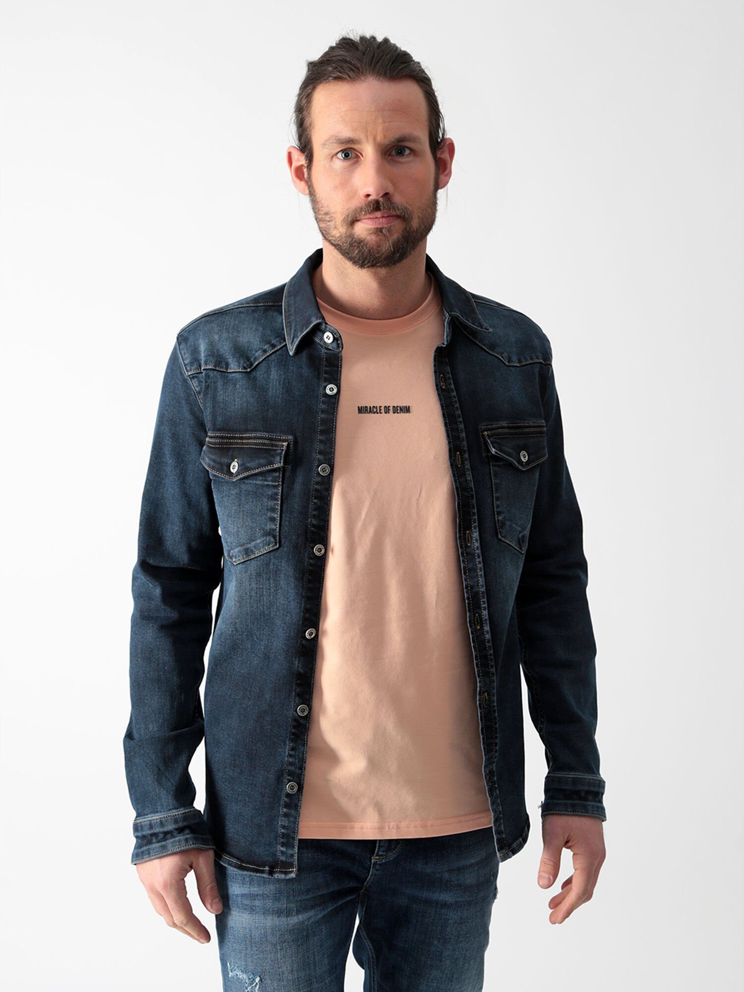 of Brusttaschen lässigen Denim Miracle Hemd Cardigan mit