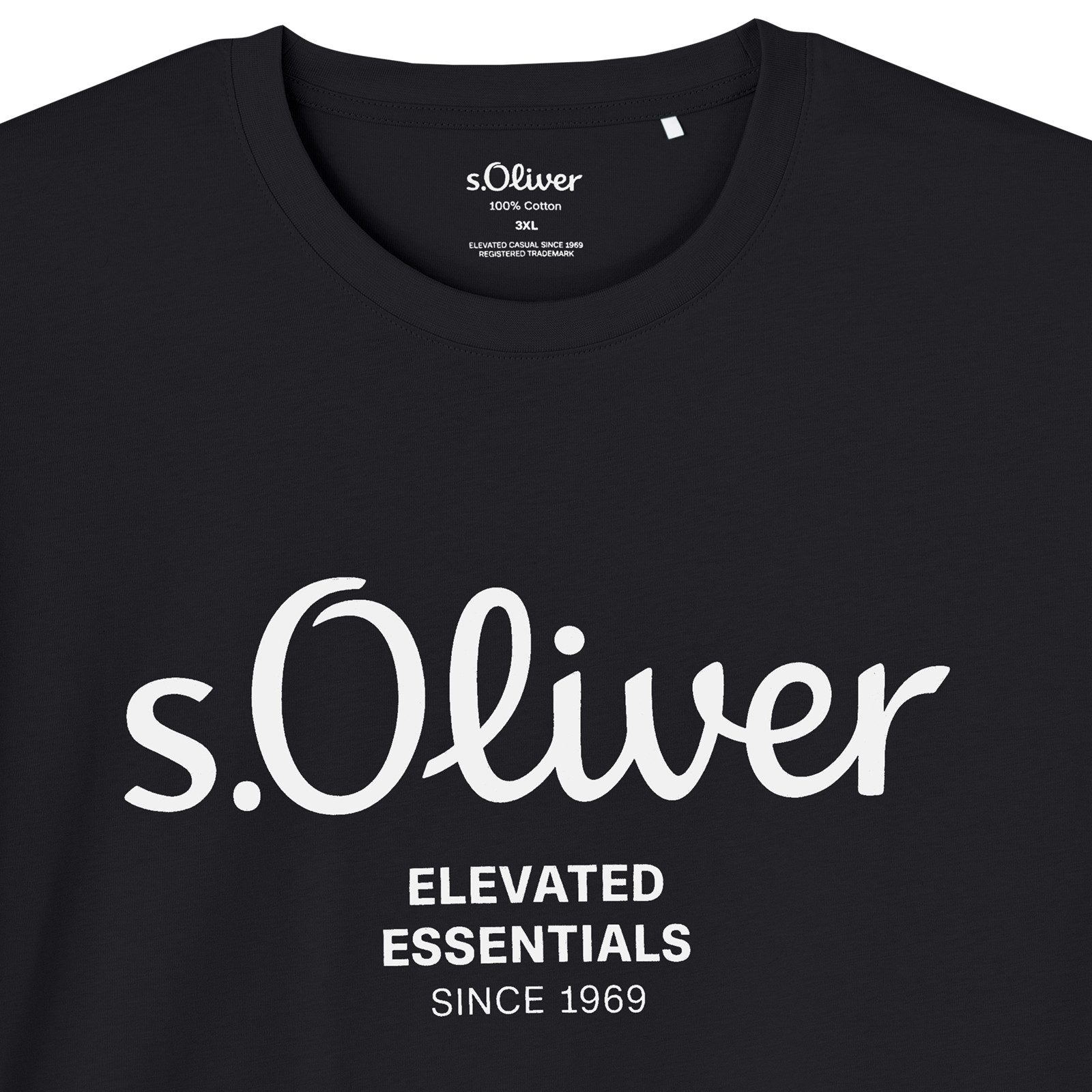 s.Oliver Rundhalsshirt s.Oliver Übergrößen T-Shirt schwarz Logo-Frontprint