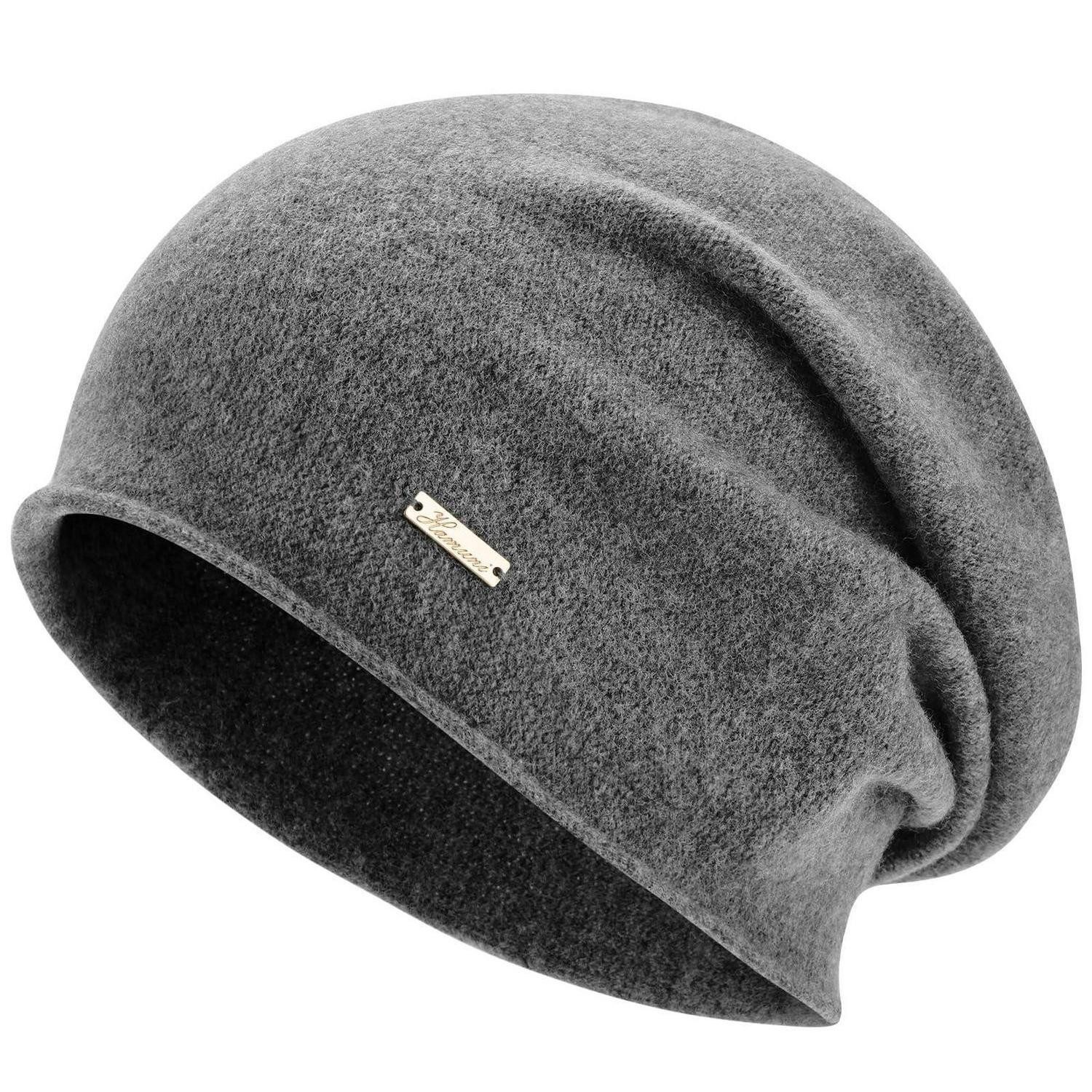 Beanie Mütze Beanie Slouch Damen Herren Australische Wolle Chemo Dunkelgrau