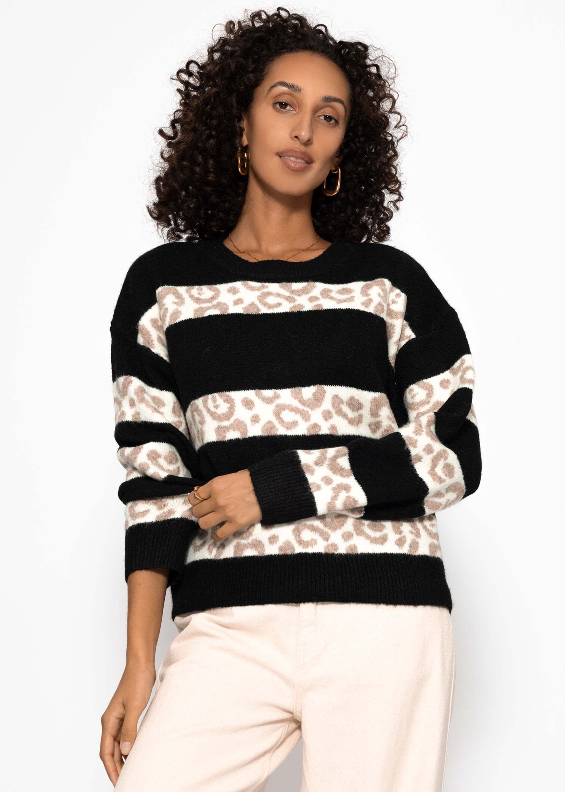 SASSYCLASSY Strickpullover Pullover mit Leo-Streifen für Damen Weicher Bloc günstig online kaufen
