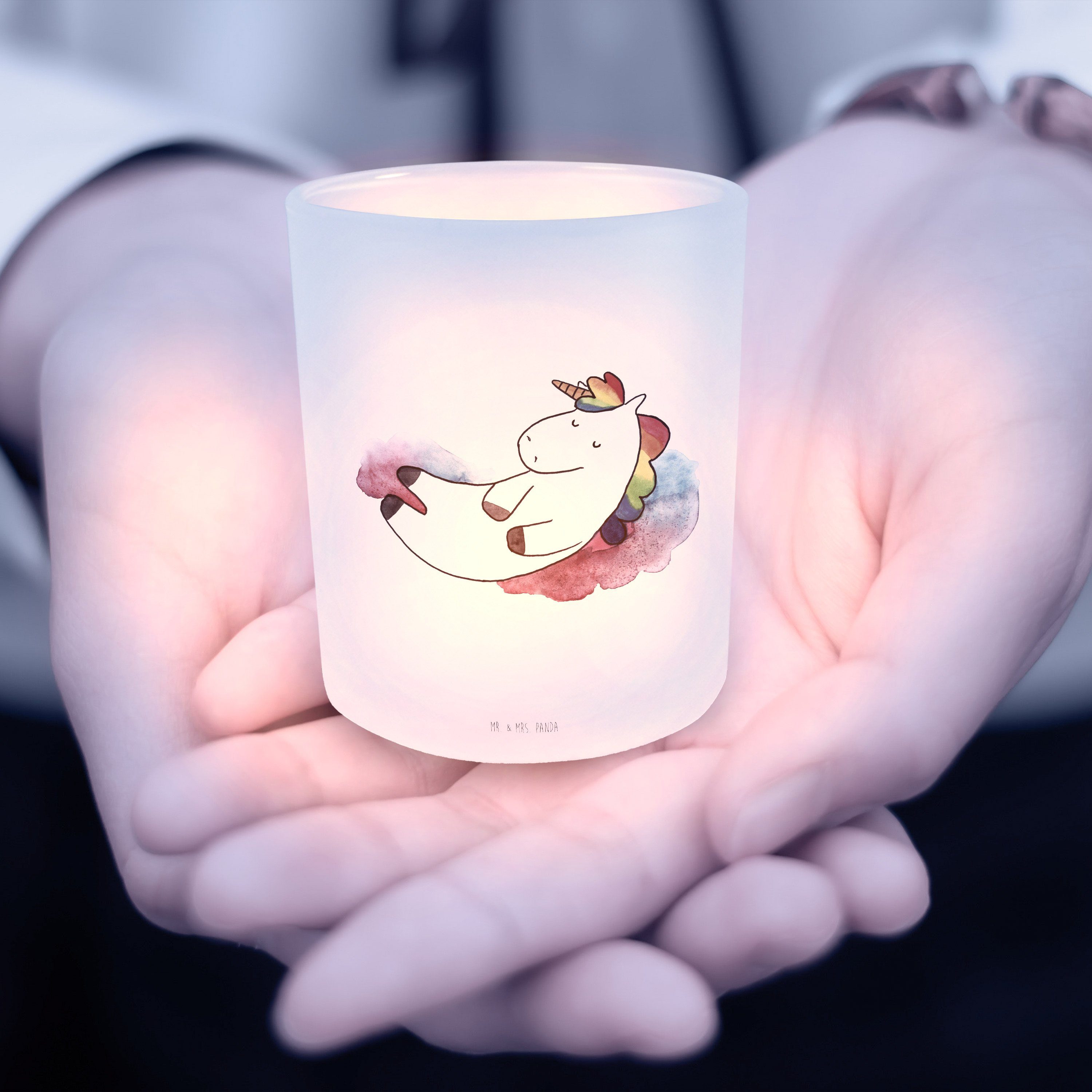 Mr. & Mrs. Panda Windlicht Einhorn Wolke 7 - Transparent - Geschenk, Menschen, Teelichter, Wind (1 St)