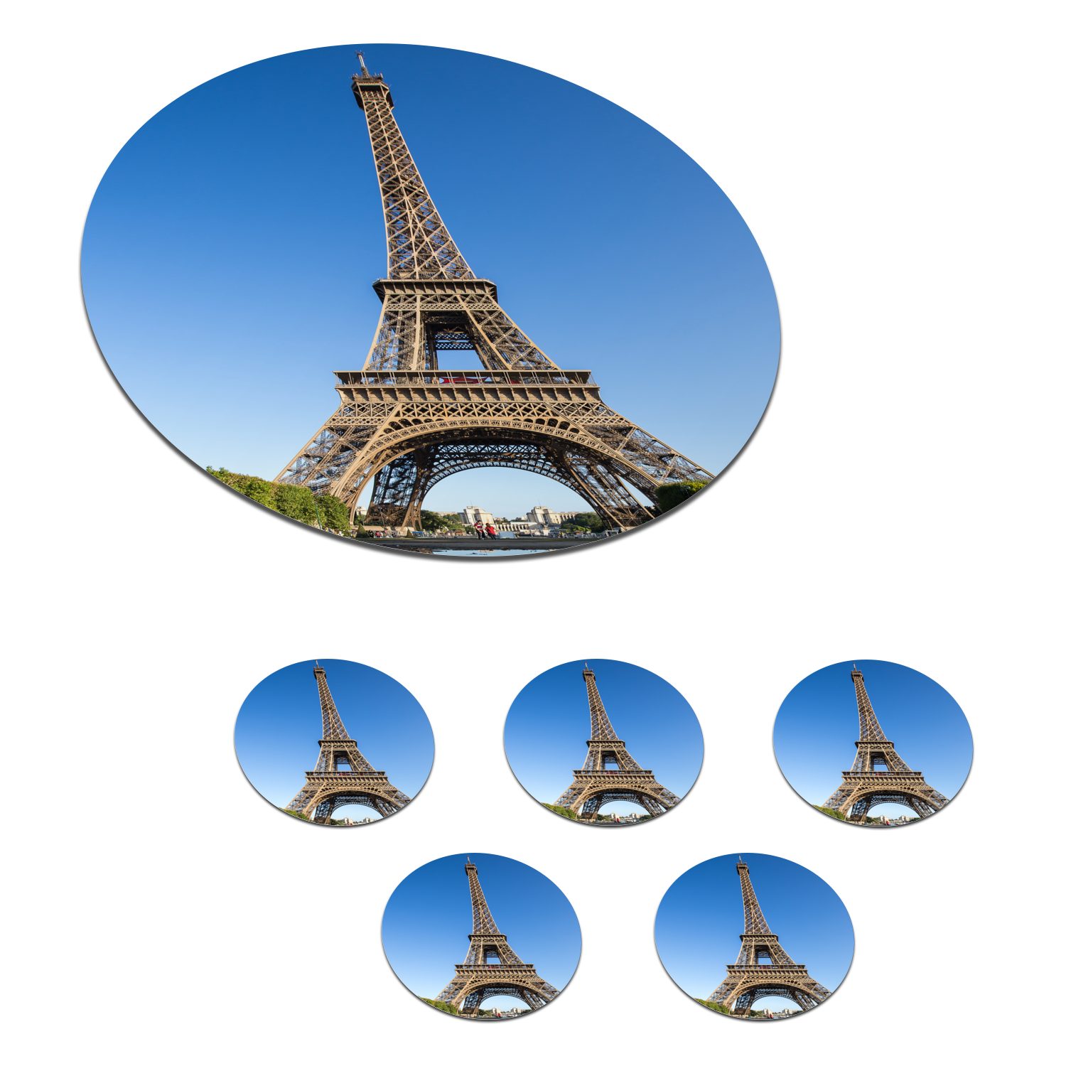 MuchoWow Glasuntersetzer Originalfoto des Eiffelturms in Paris, Zubehör für Gläser, 6-tlg., Getränkeuntersetzer, Tassenuntersetzer, Korkuntersetzer, Tasse, Becher