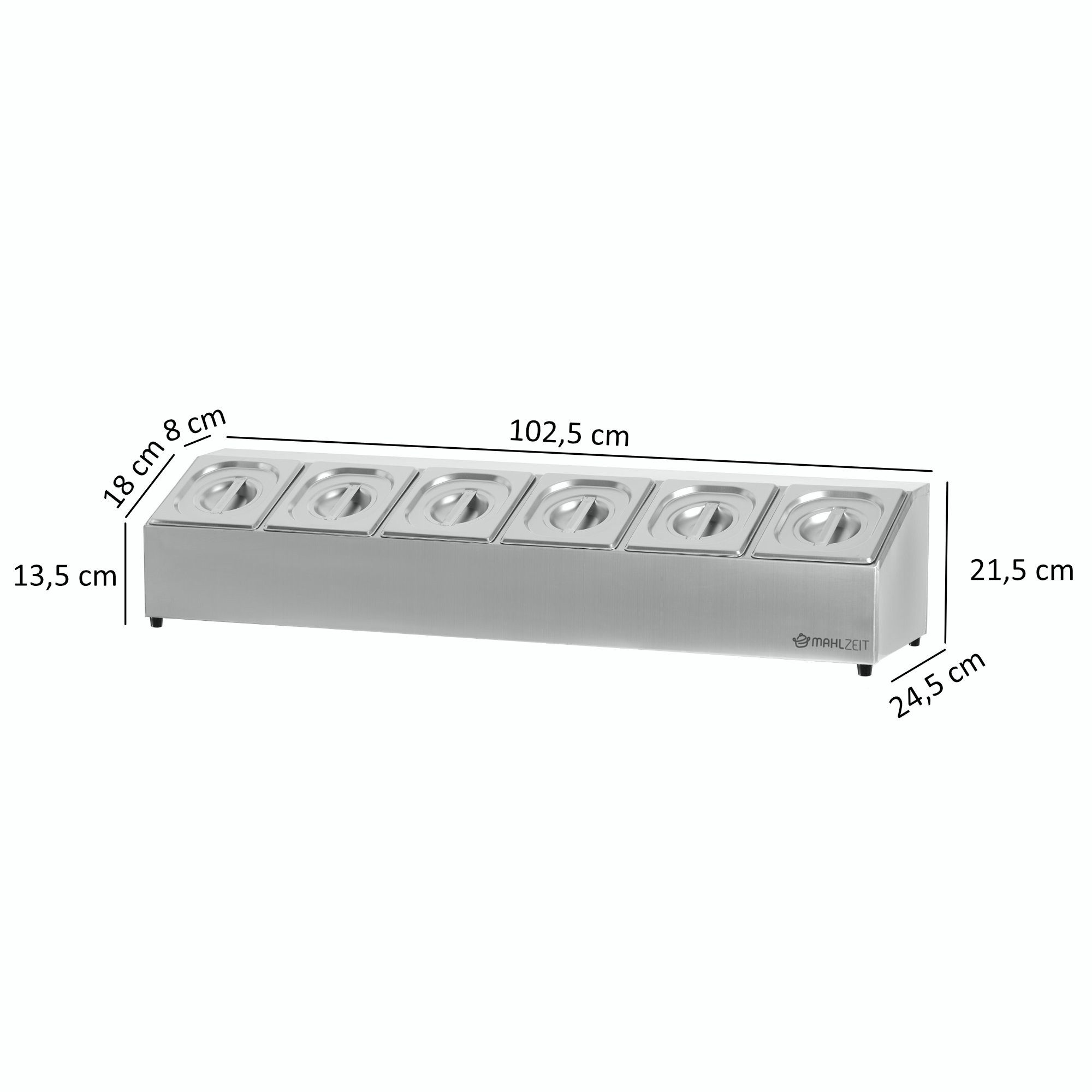 Mahlzeit Aufbewahrungssystem Edelstahl Zutatenbehälter, 6 x 1/6 GN Behälter mit Gummifüße, Edelstahl – Bild 4 von 5