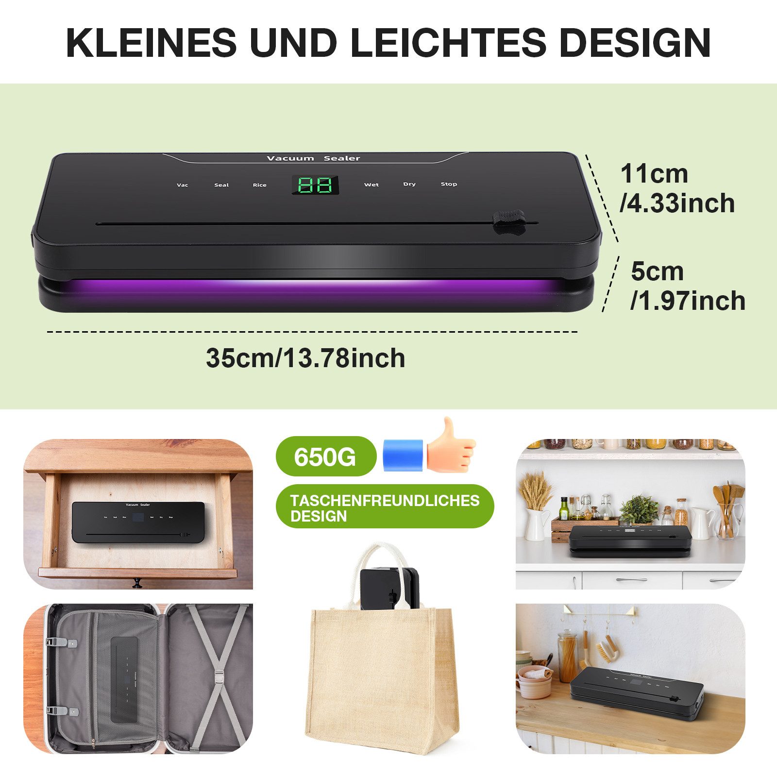 VIVIHEYDAY Vakuumierer 6 in 1 Vakuumiergerät, Folienschweißgerät mit Eingebauter Cutter, bis zu 10X Länger Frisch, mit 20 Vakuumbeuteln und 1 Schlauch