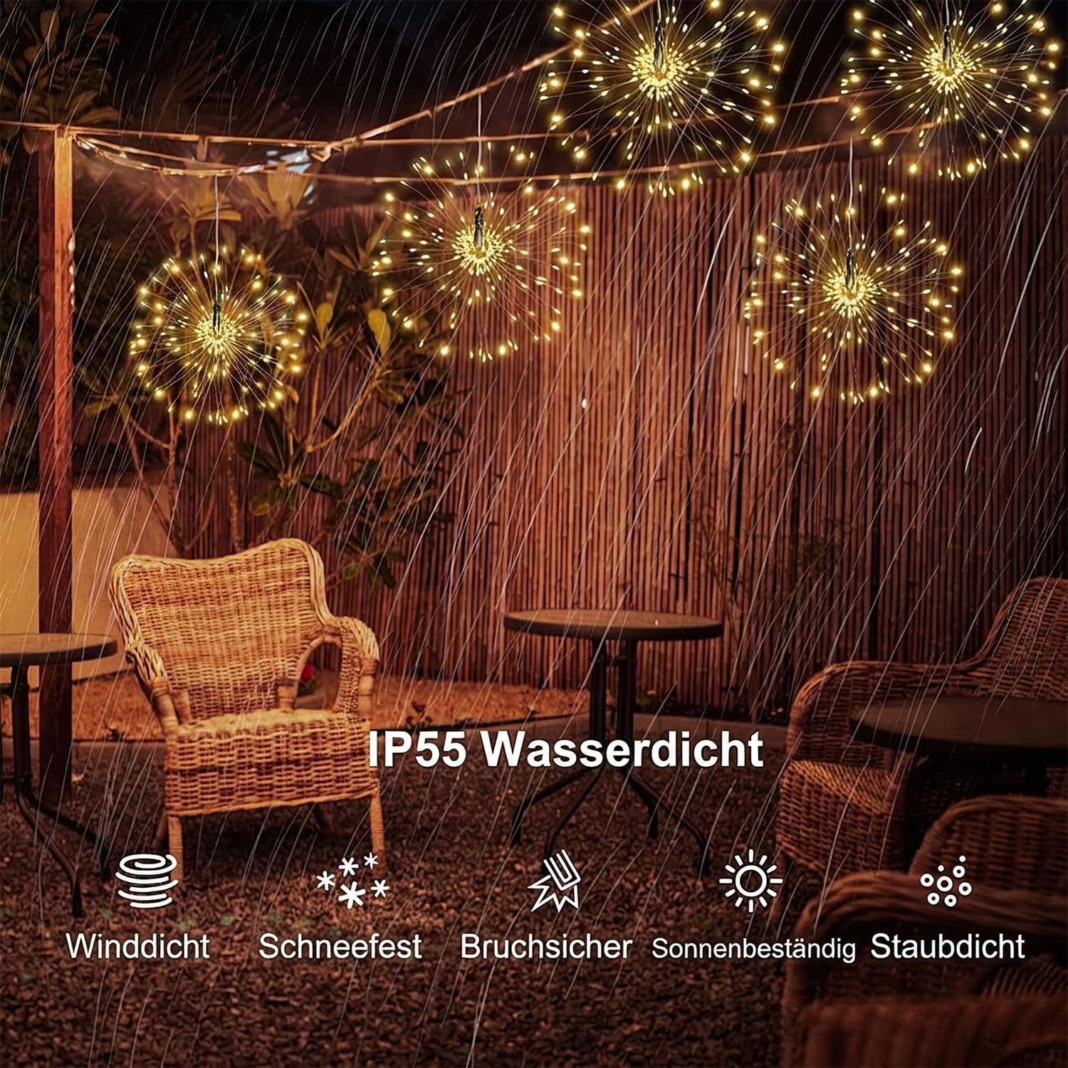 ibettertec LED Solarleuchte 4 Stück LED Solar Gartendeko Solarlampen Garten 80 LED Feuerwerk, 26cm Feuerwerk hängend, LED fest integriert, gartendeko, solarlampen für außen, Bunt, Warmweiß, Leuchtmittel, Wetterfest Pusteblume Solarlampen 8 Modi mit Erdspieß 4 Stück