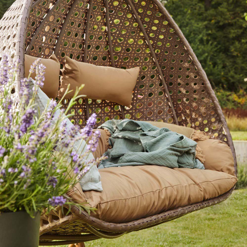 HOME DELUXE Hängesessel Polyrattan Hängesessel TWIN (inkl. Gestell, Korb, Sitzauflage, Montagezubehör, 4-St., Komplettset), Hängestuhl