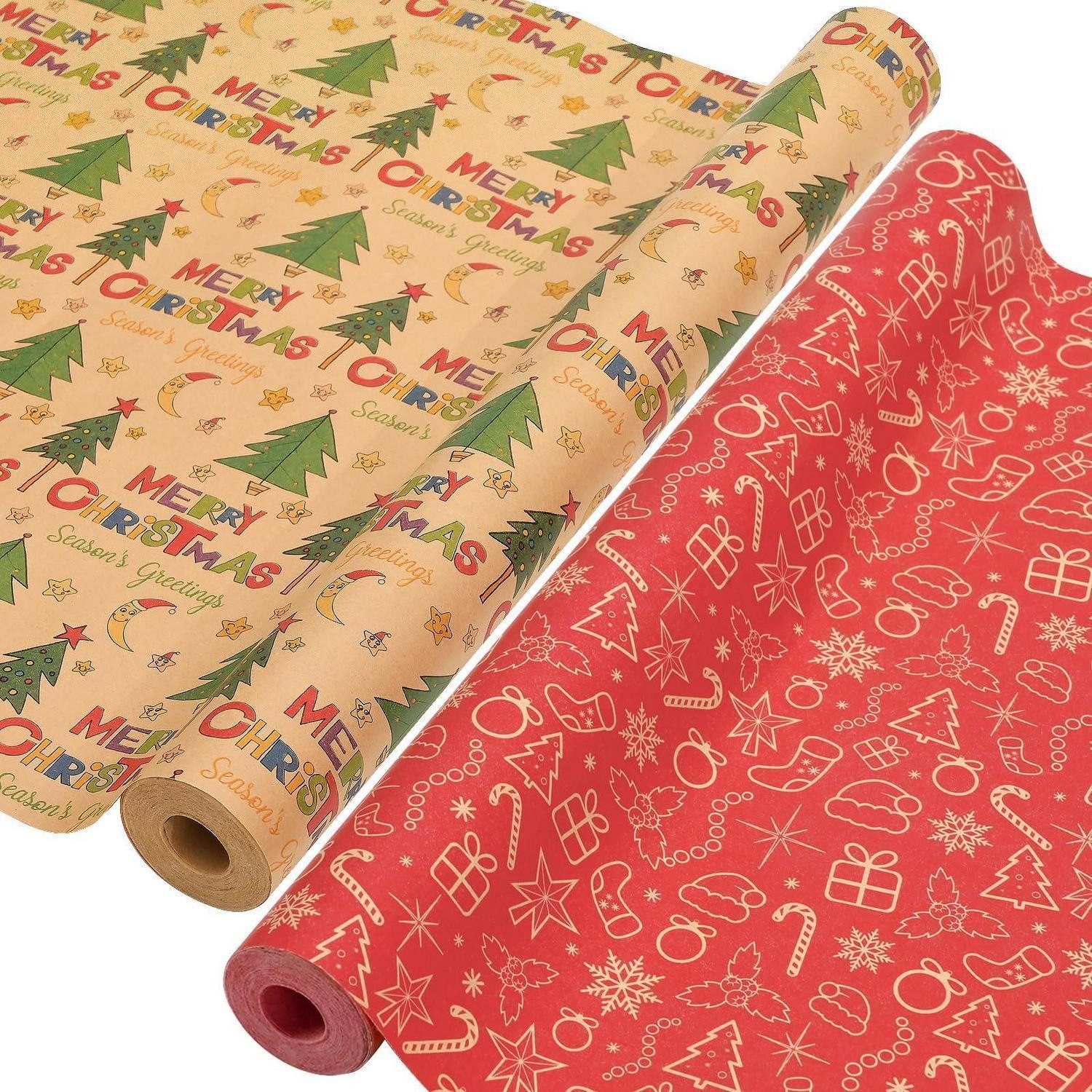 LuxusKollektion Geschenkpapier Geschenkpapier Set 2 Rollen Weihnachtsbaum/Rot, (2St)