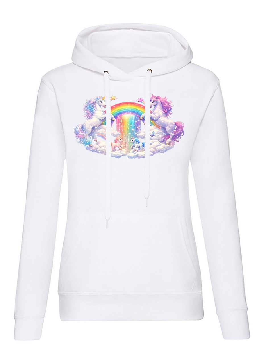Blondie & Brownie Hoodie Damen Hoodie Einhorn Unicorn Regenbogen Rainbow Print Freizeit Style (Einzelstück, Einzelartikel) Unicorn Rainbow Damen Hoodie Zauberbogen Edition