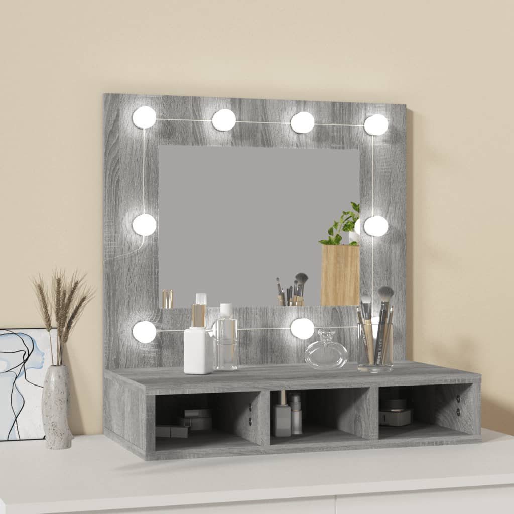 mit vidaXL cm 60x31,5x62 Sonoma (1-St) Grau Badezimmerspiegelschrank Spiegelschrank LED