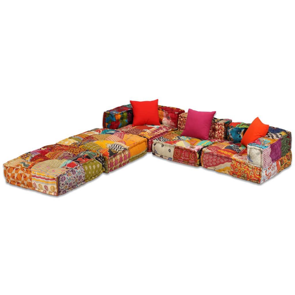 vidaXL Pouf, 3-Sitzer Modularer Pouf Patchwork Stoff