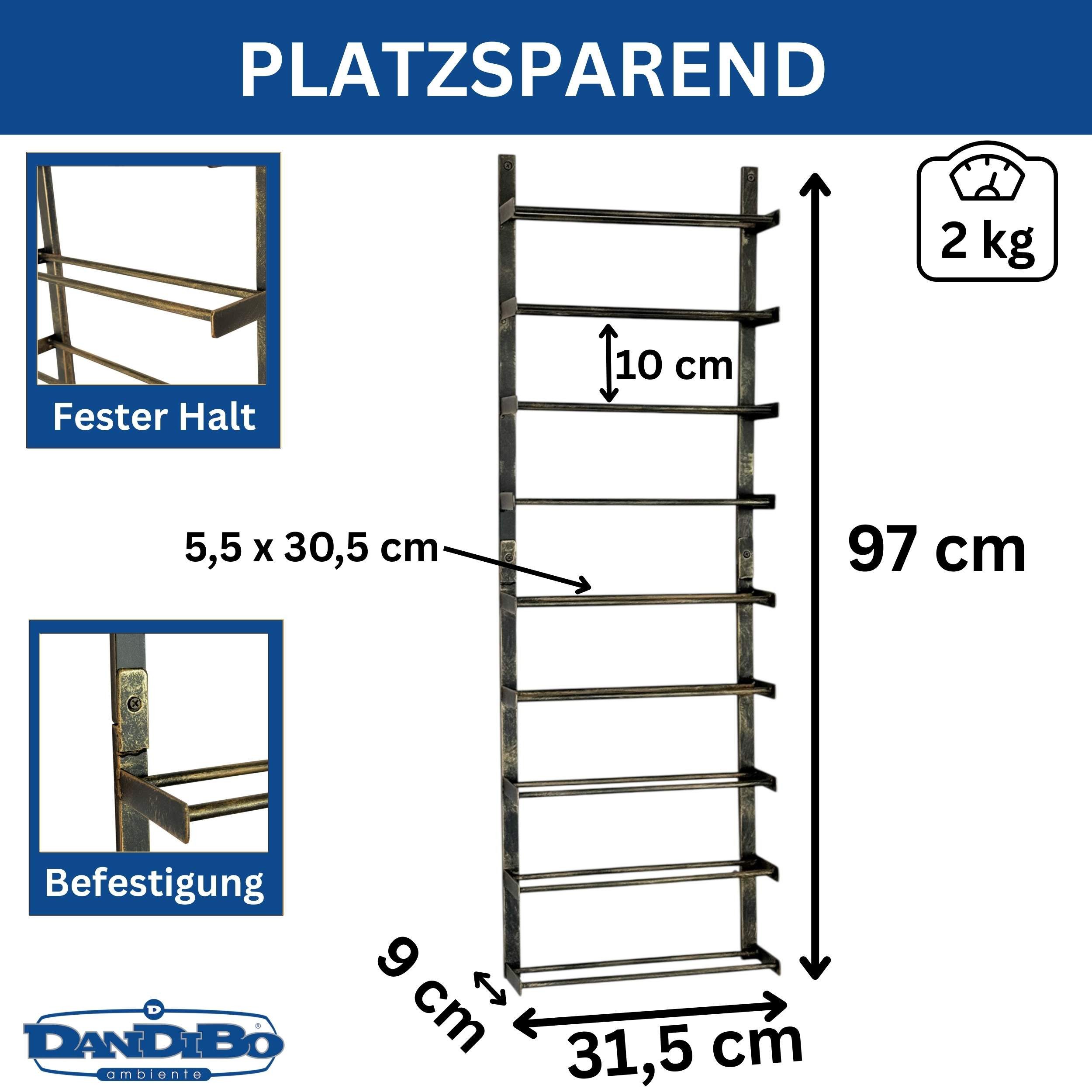 DanDiBo Weinregal Wand Metall Schwarz 240402 Flaschenregal Schmal Wandmontage, Wine Rack Weinflaschenhalter Weinhalter Flaschenhalter 9 Flaschen