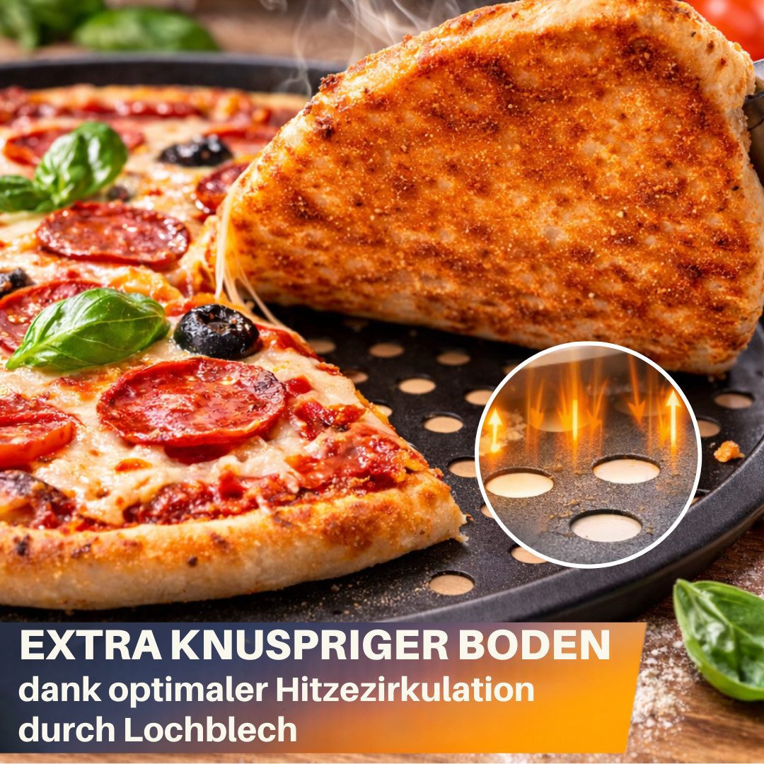 Topanbieter999 Pizzablech Pizza Backblech gelocht, Carbonstahl, (4-St), Antihaftbeschichtet, gleichmäßige Hitzeverteilung – Bild 4 von 5