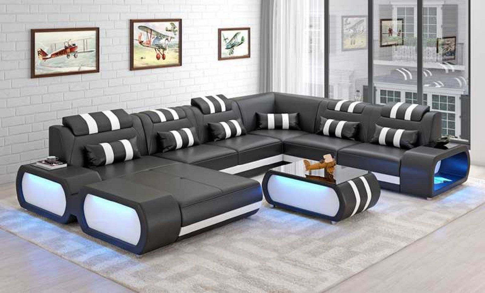 Kunstleder, XXL Form in Made Moderne Sofa Ecksofa 4 U Groß JVmoebel Ecksofa Teile, Europe Schwarz