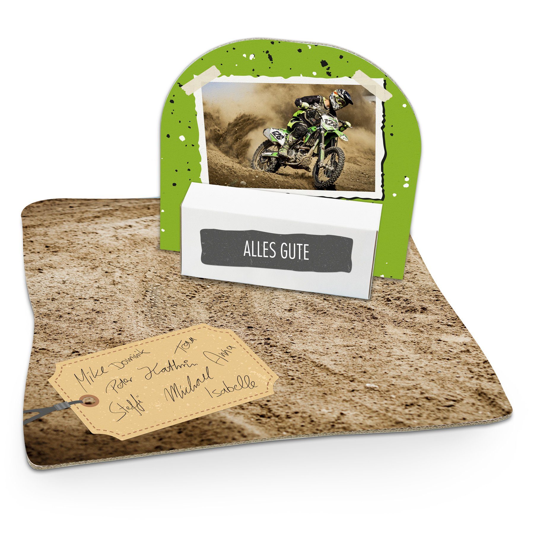 Geldgeschenkverpackung K 101) itenga Motocross (Motiv itenga mit Grußkarten Bodenplatte,