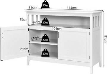 KOMFOTTEU Küchenbuffet Küchenschrank verstellbarem Regal & Doppeltür, 114 x 51 x 91 cm