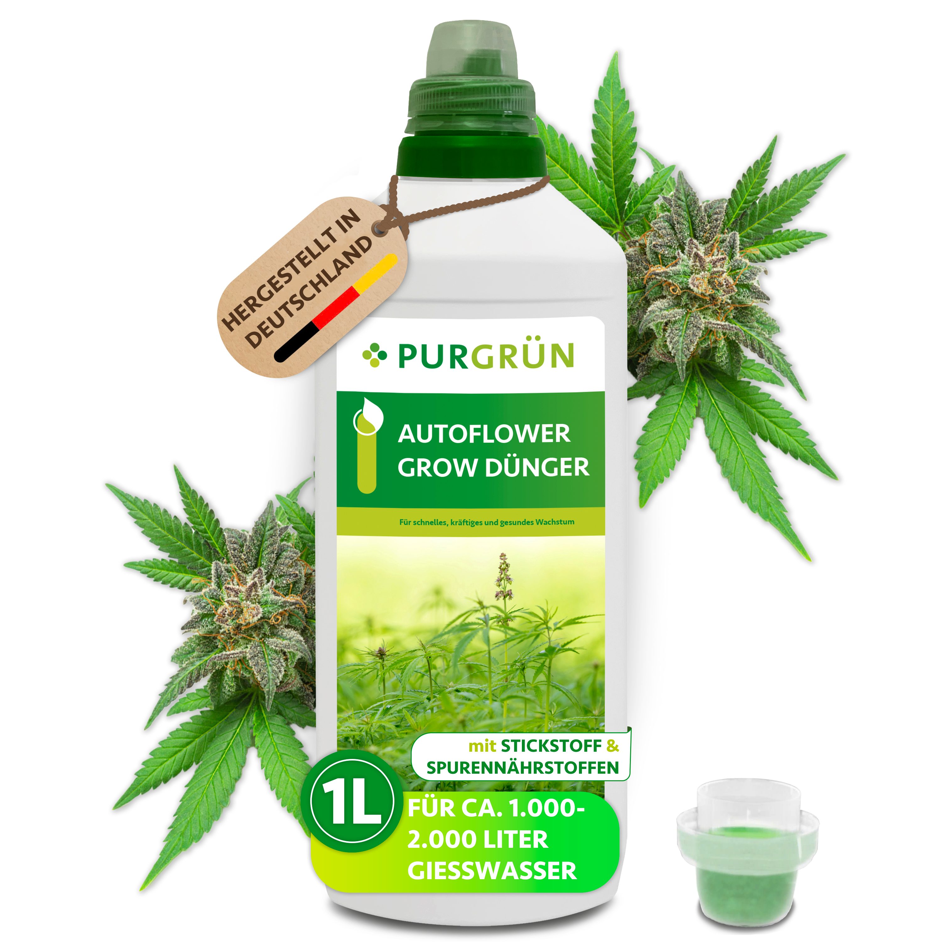 Purgrün Pflanzendünger Autoflower Grow Dünger, NPK 5+4+6, kräftiges Wachstum, 1 Liter, Flüssigdünger, 1-St., 1 Liter