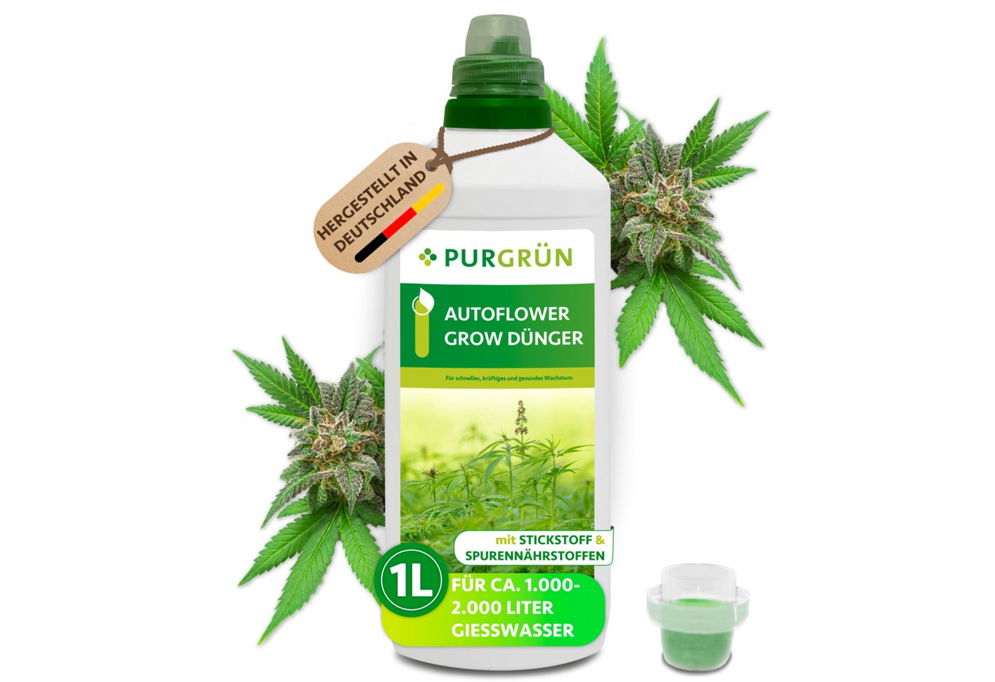 Purgrün Pflanzendünger Autoflower Grow Dünger, NPK 5+4+6, kräftiges Wachstum, 1 Liter, Flüssigdünger, 1-St., 1 Liter