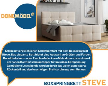 Deine Möbel 24 Boxspringbett STEVE Boxspring Komplettbett Polsterbett Bonellfederkernmatratzen (Set, 4-St., Matratzen H3 / H4 optional), 120x200 140x200 160x200 180x200 200x200 Cord Cord-Stoff