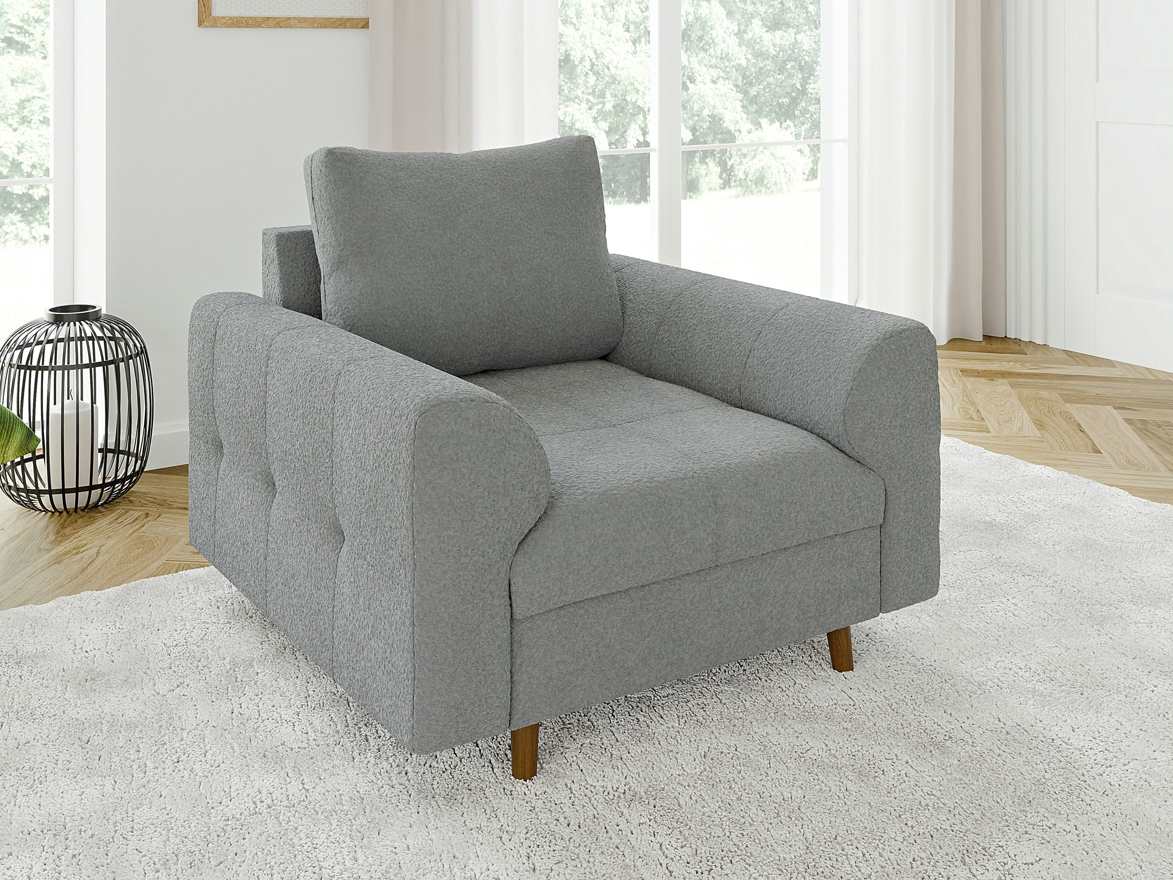 S-Style Möbel Polstergarnitur 3+2+1 Leif mit Holzfüßen im skandinavischen Stil aus Boucle-Stoff, (1x 3-Sitzer-Sofa, 1x 2-Sitzer-Sofa, 1x Sessel), mit Wellenfede – Bild 5 von 5