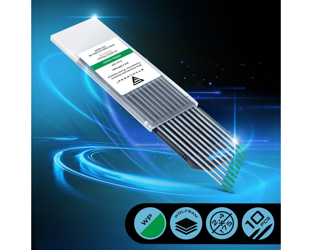 Thumbnail - STAHLWERK Stabelektroden 10 x WIG Wolfram Schweißelektroden Grün 2,4 mm, (Packung), Universalelektrode für nahezu alle A...