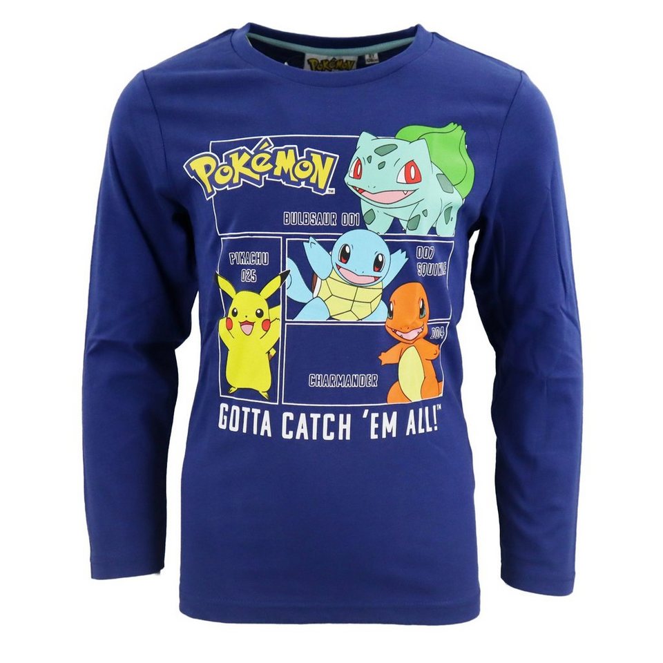 POKÉMON Langarmshirt Pokemon Pikachu Kinder langarm T-Shirt Shirt Gr. 116  bis 122, Baumwolle
