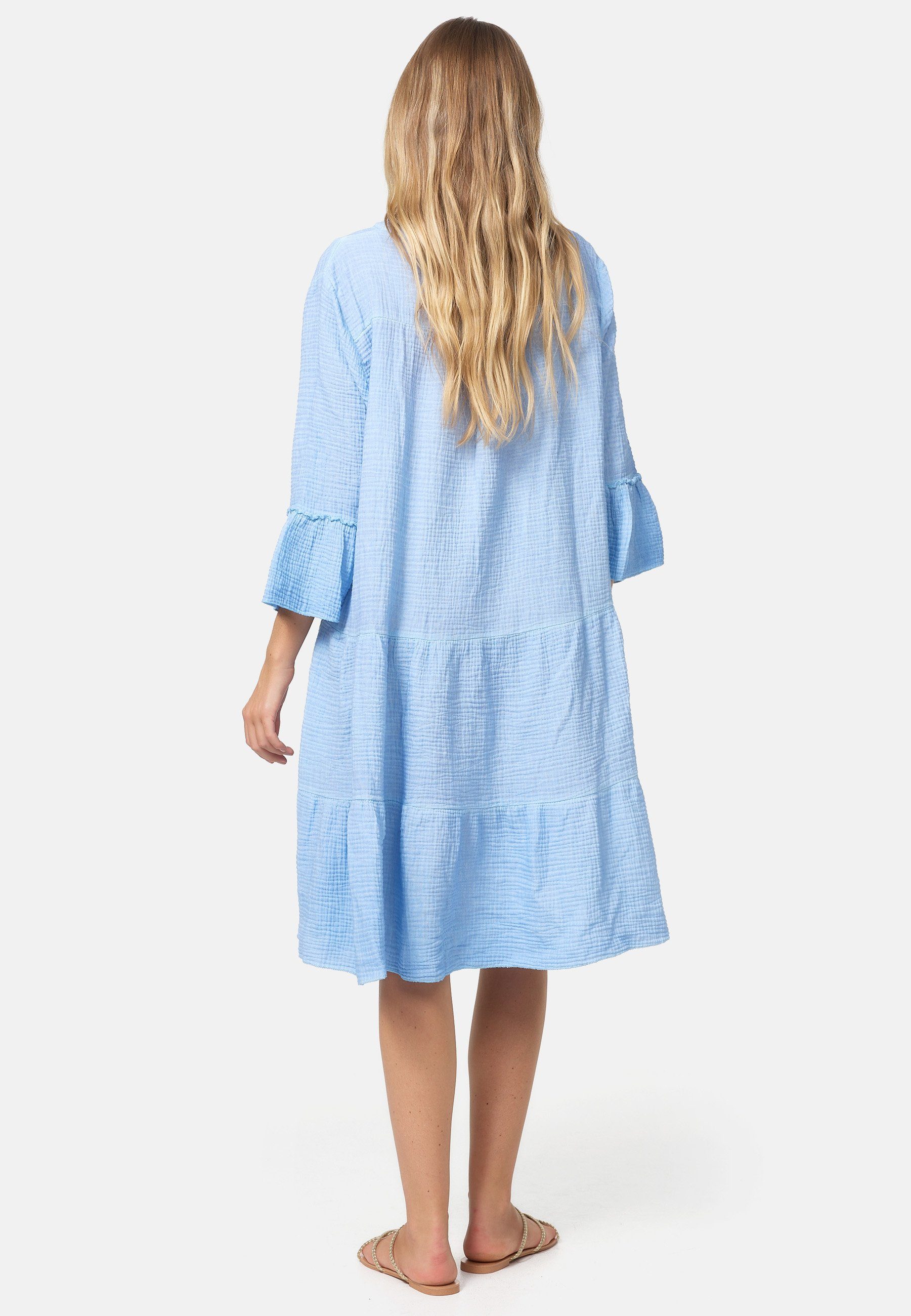 Rayshyne Sommerkleid PM39 (Leichtes Sommer Minikleid aus Musselin mit Rüschen) Musselin, Baumwolle, Rüschen, 3/4 Ärmel, Oversize – Bild 5 von 5