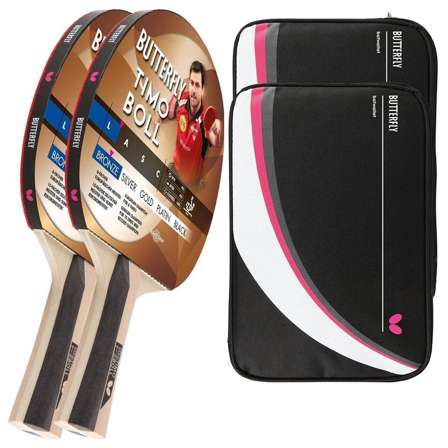 Tischtennisschläger 2x Timo Boll Bronze 85011 + 2x Drive Case 2