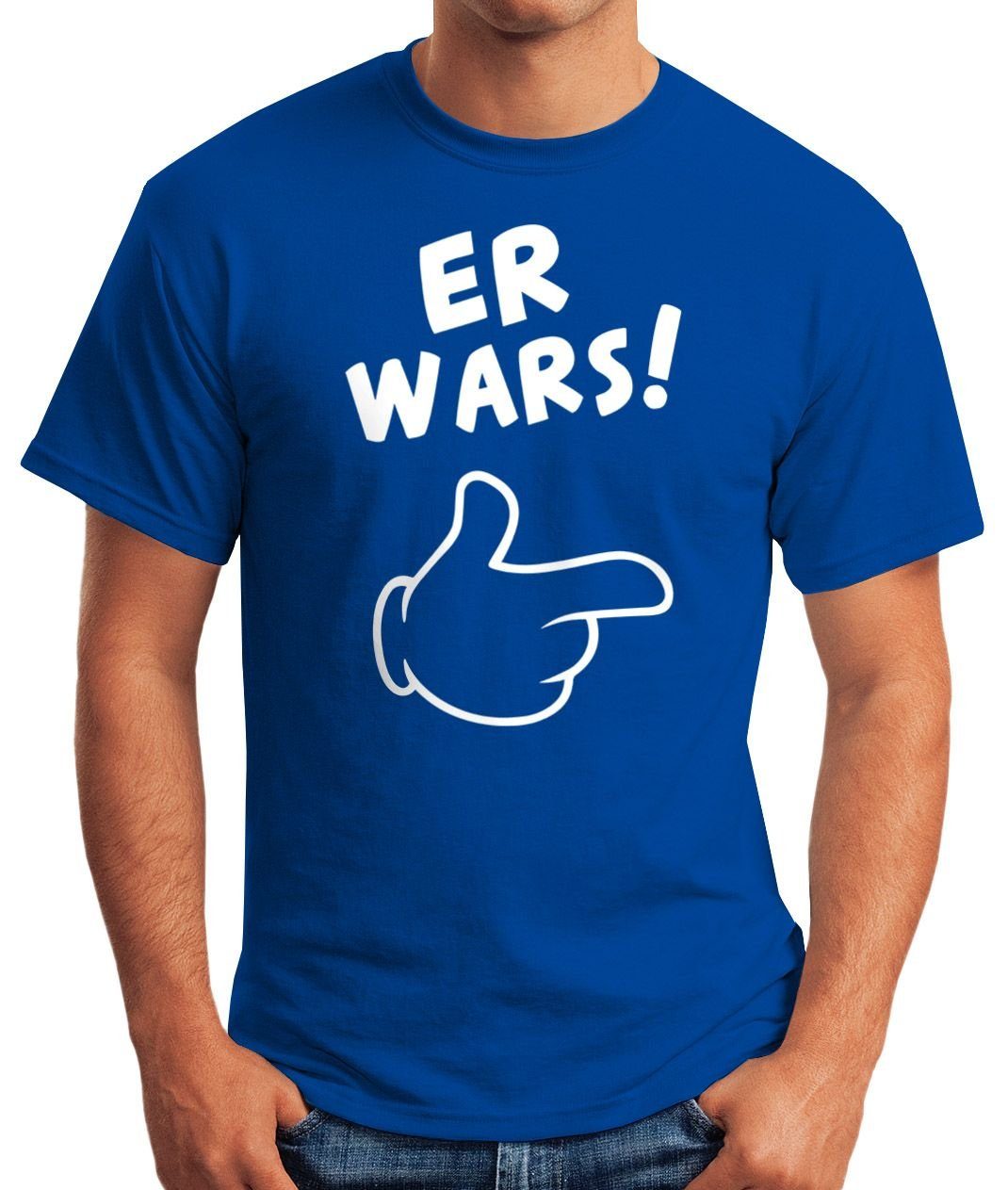 MoonWorks Print-Shirt Herren T-Shirt Er Hand wars Moonworks® Fun-Shirt Print Spruch Comic mit blau