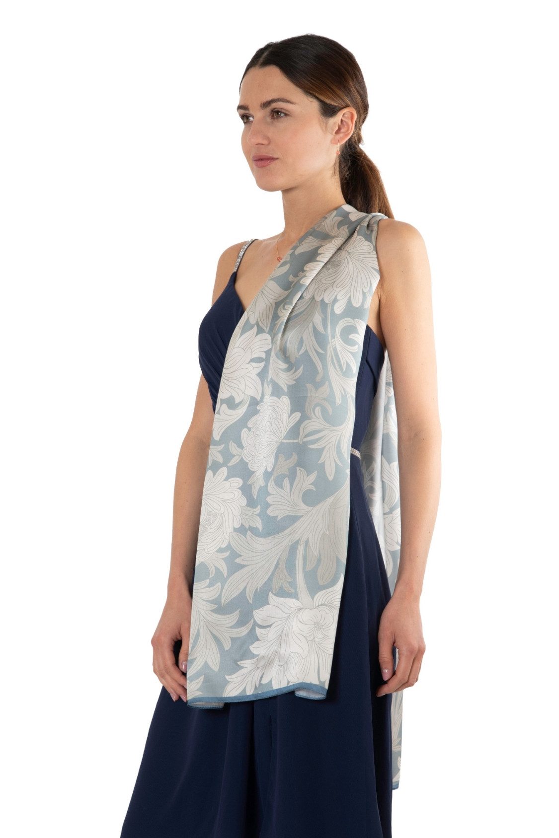 MayTree Seidenschal Floral Grün Weiss, 55x175, günstig online kaufen