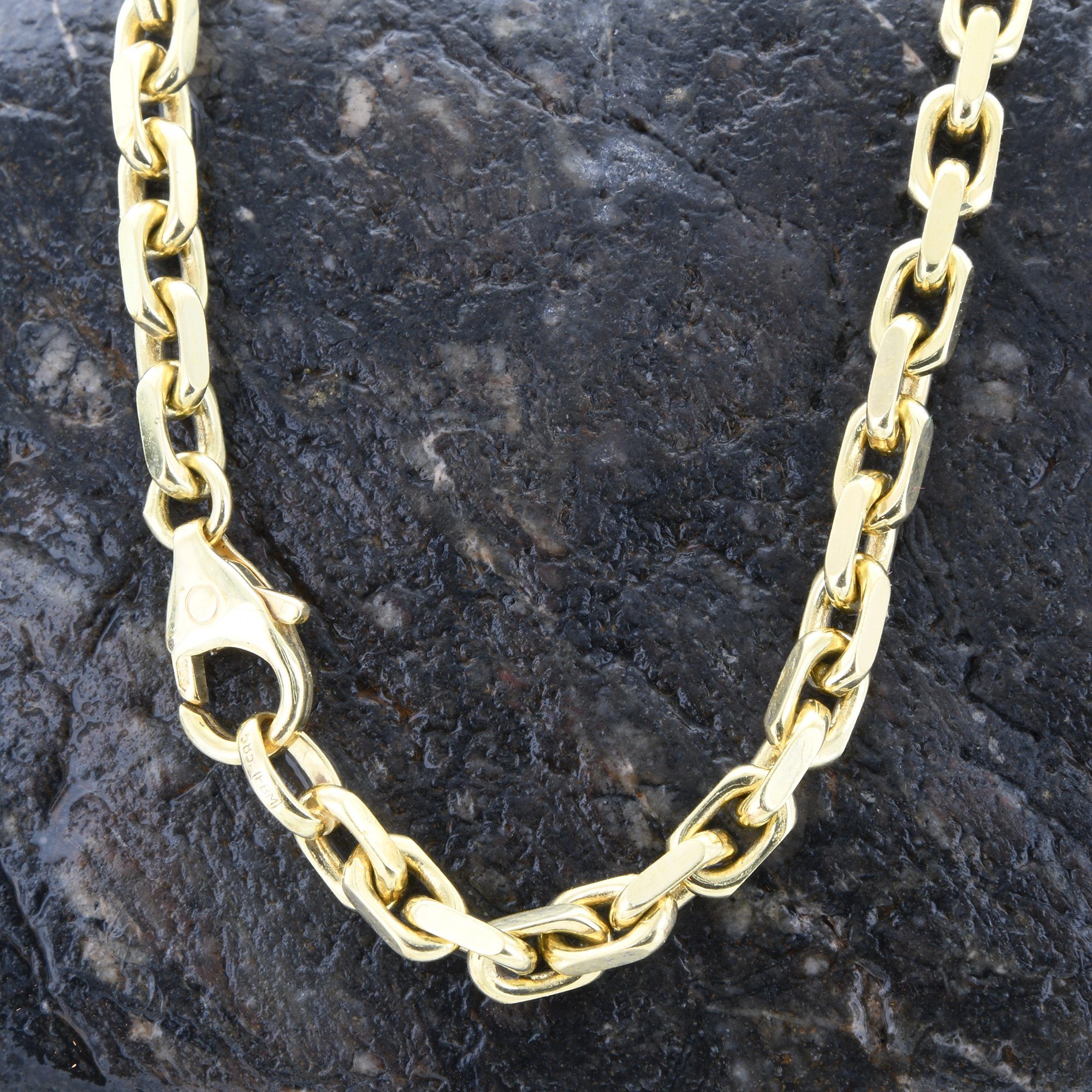 Herren Schmuck HOPLO Goldkette 4,0 mm 60 cm 585 - 14 Karat Gold Halskette Ankerkette diamantiert massiv Gold hochwertige Goldket