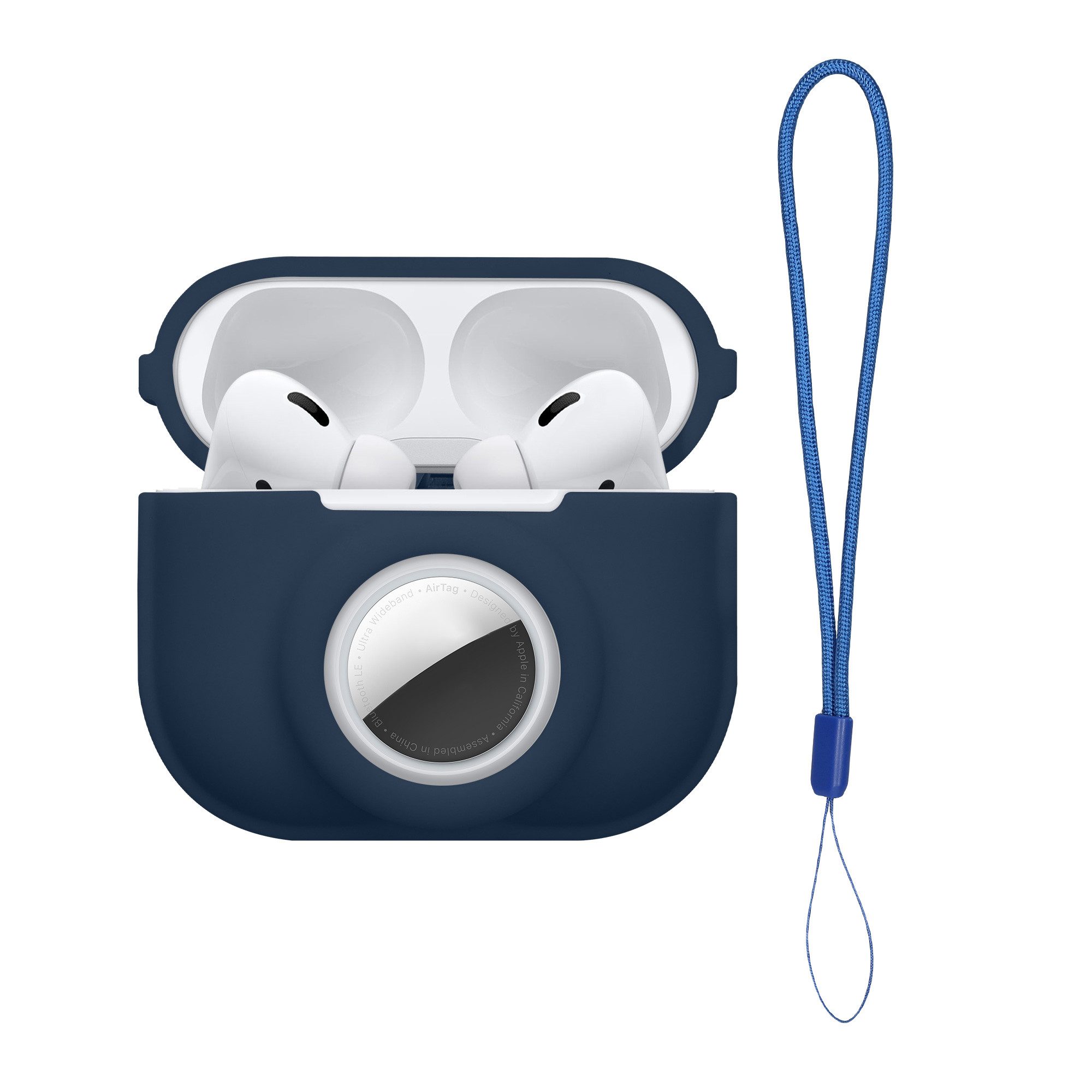 kwmobile Kopfhörer-Schutzhülle 2-in1 Schutzhülle für Apple Airpods Pro 2 Hülle, Weiches Silikon Cover - Schutzhülle mit Karabiner mit Airtag Case