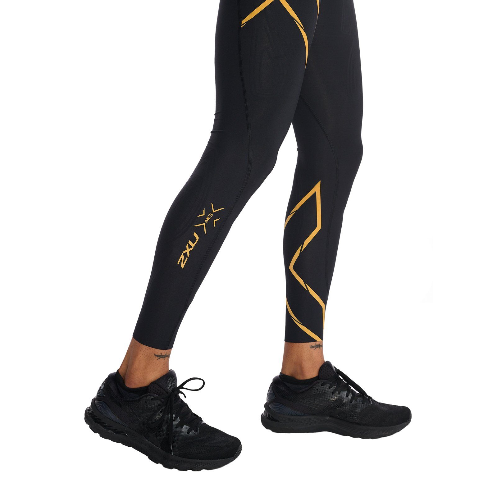 Sporthose Reflective für Compression Wadenmuskeln Black/Turmeric Light Quadrizeps, Kompressionsunterstützung lang Kniesehen Gesäß, Tights Laufhose Adduktoren, Speed und 2xU (1-tlg)