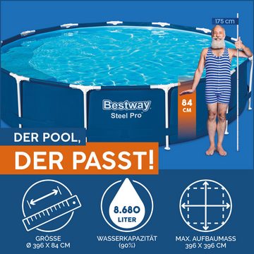 BESTWAY Framepool Steel Pro™ Solo Pool ohne Zubehör Ø 396 x 84 cm, dunkelblau, rund