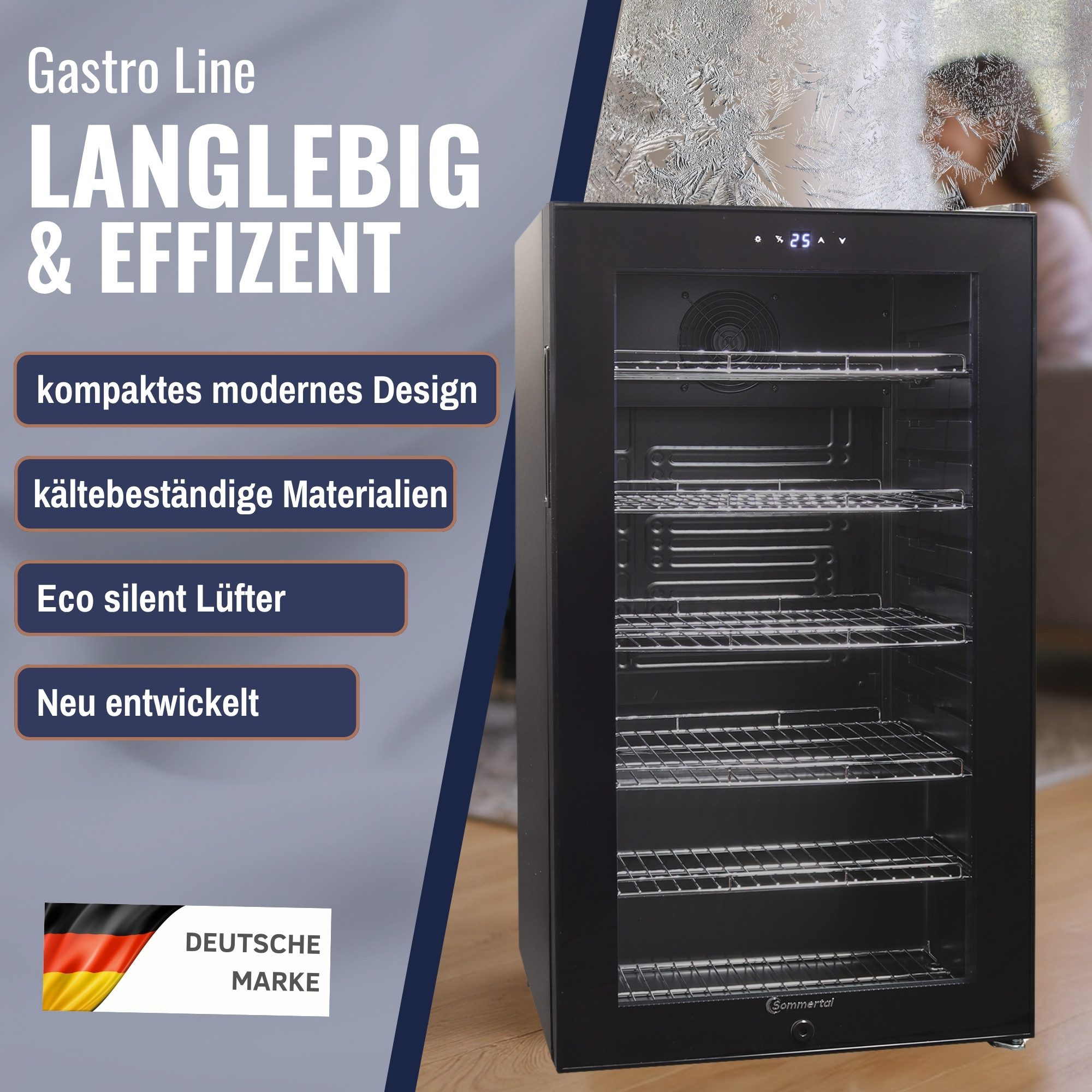 Sommertal Getränkekühlschrank GK100, 85 cm hoch, 48 cm breit, Touchscreen & Schloss kleiner Flaschenkühlschrank schwarz 100L – Bild 4 von 5
