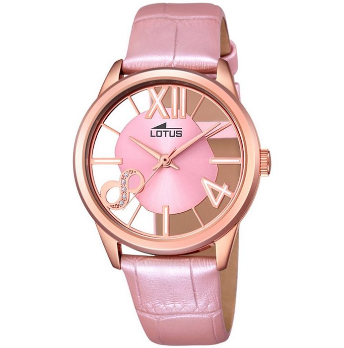 Lotus Quarzuhr Lotus Damen Uhr Analog Elegant L18306/1 (Armbanduhr) Damen Armbanduhr rund Lederarmband rosa