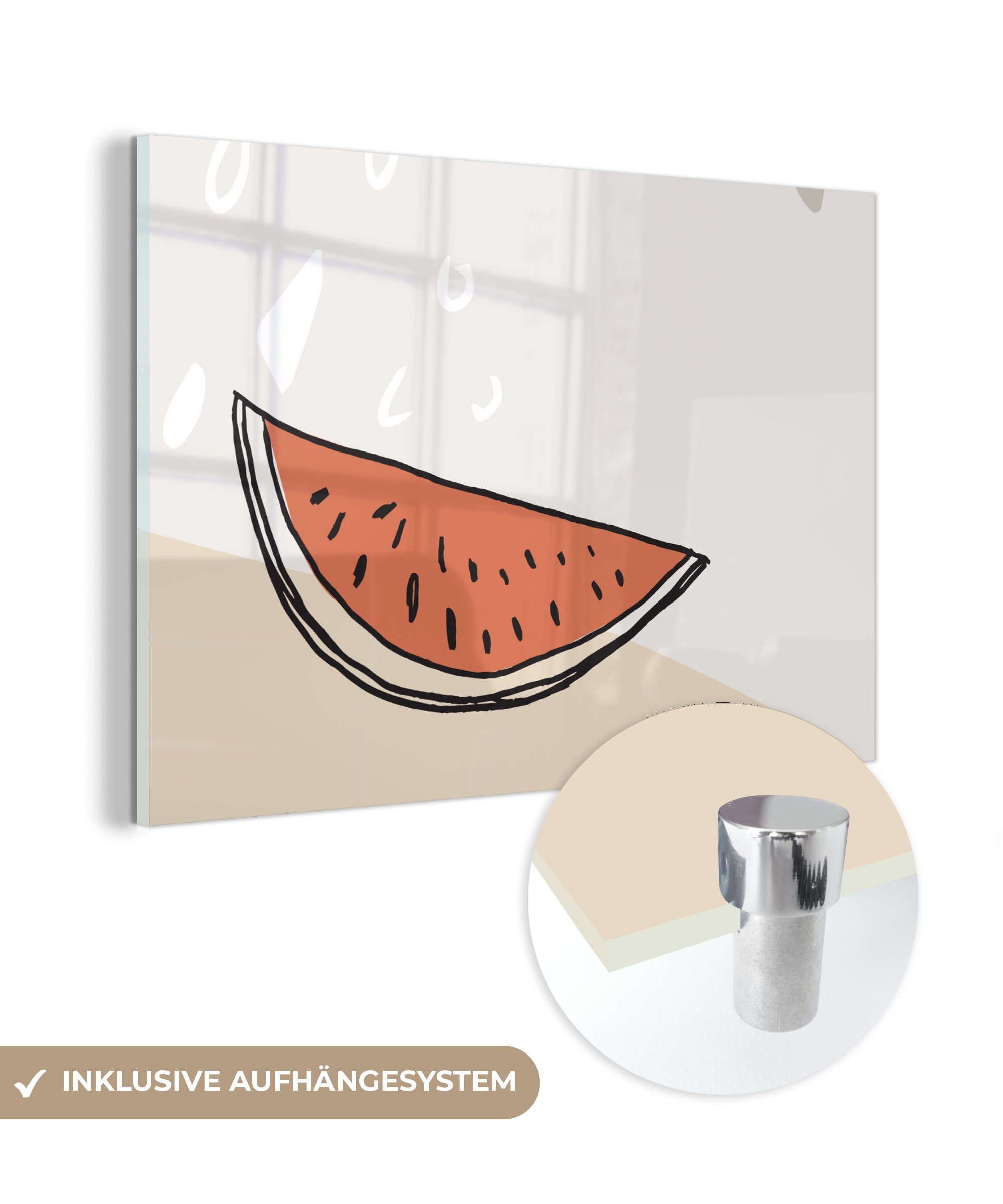 MuchoWow Acrylglasbild Sommer - Melone - Rot, (1 St), Acrylglasbilder Wohnzimmer & Schlafzimmer
