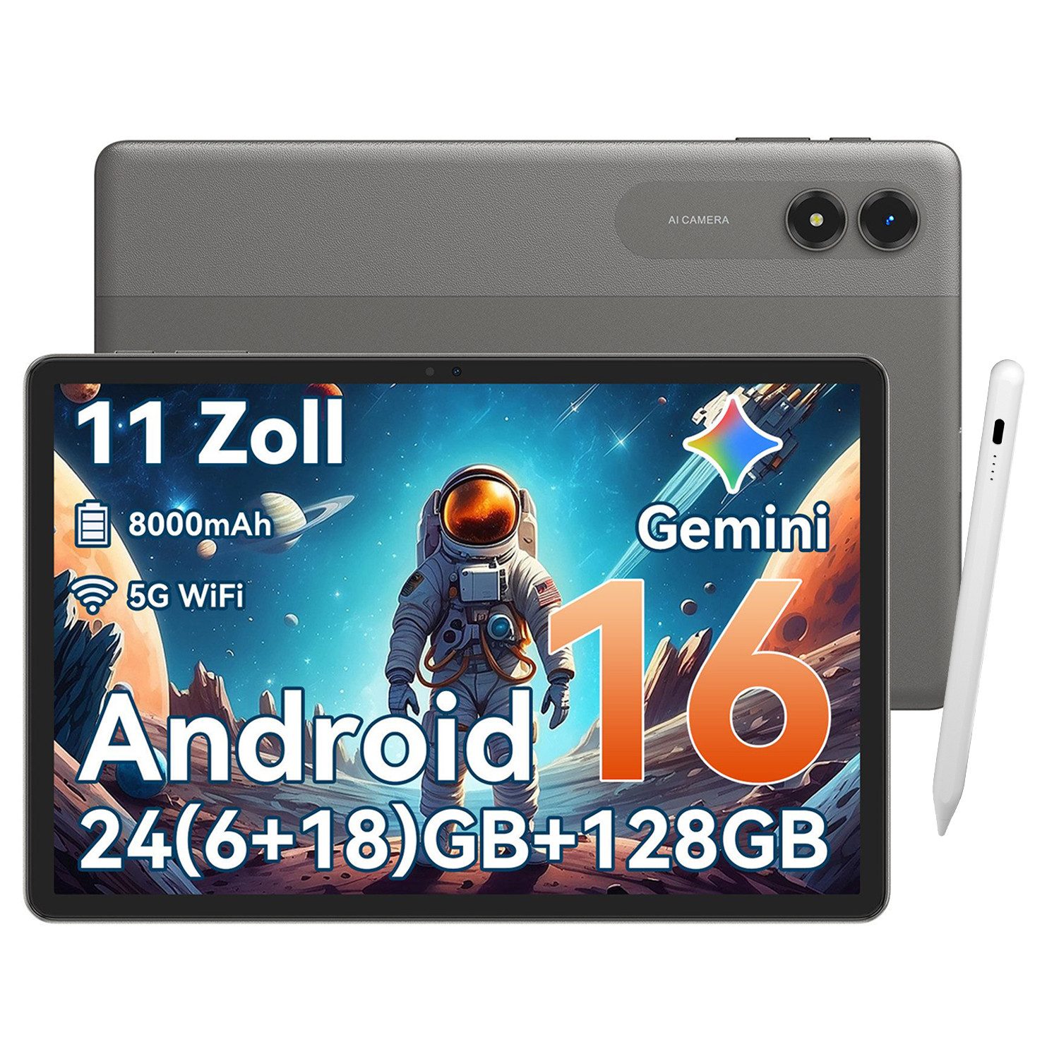 VekfulPC 11" Tab50 tablet mit hülle Android 16 128 GB 8000 mAh Akku Tablet (11", 128 GB, Android 16, Gemini Al Magic, 8000 mAh, 5G WiFi, 90Hz)