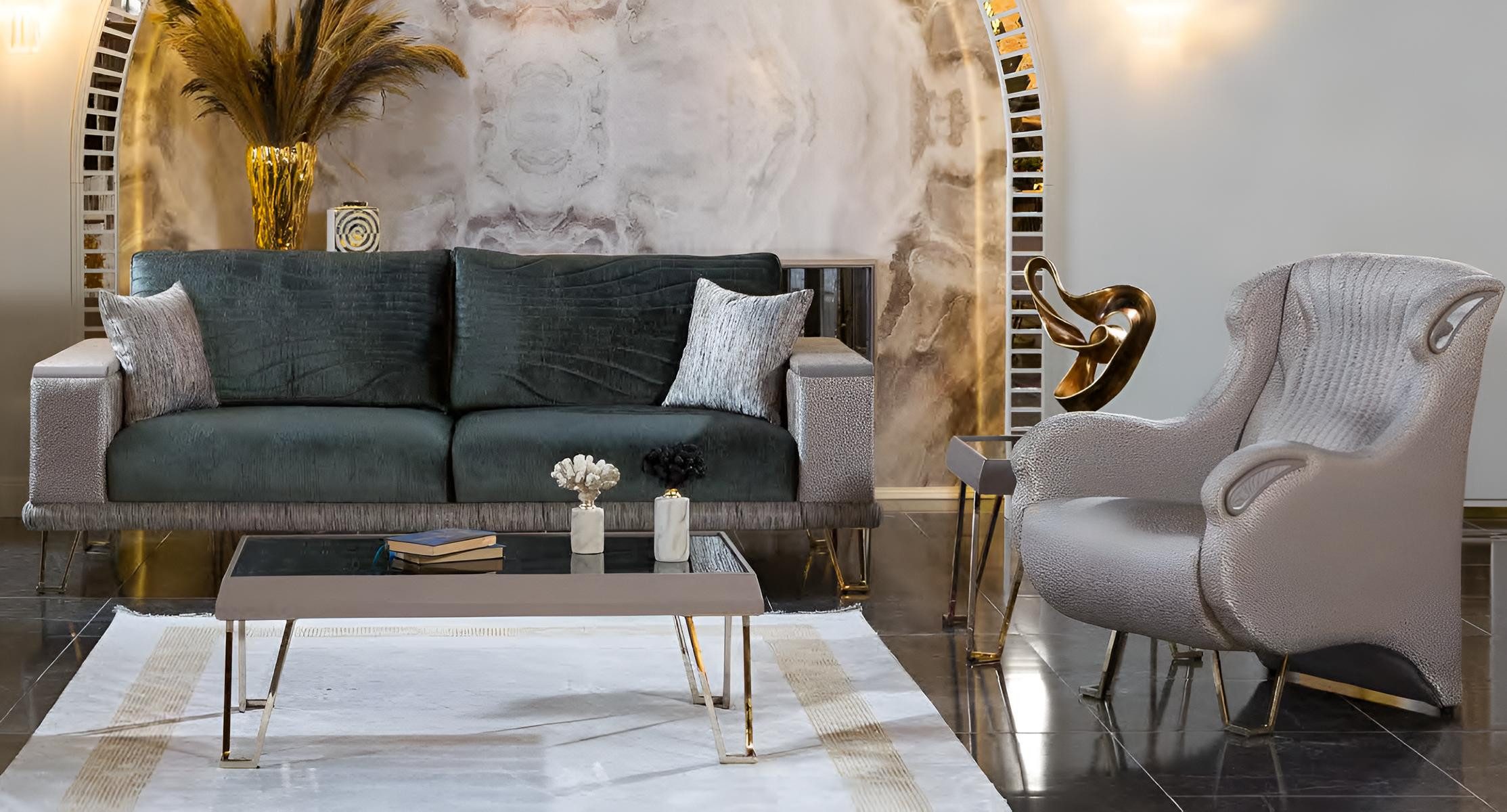 JVmoebel Polstergarnitur Stilvolles Sofa-Set Grüne Farbe Modernes Design Holzrahmen Hohe Beine, (4-tlg)