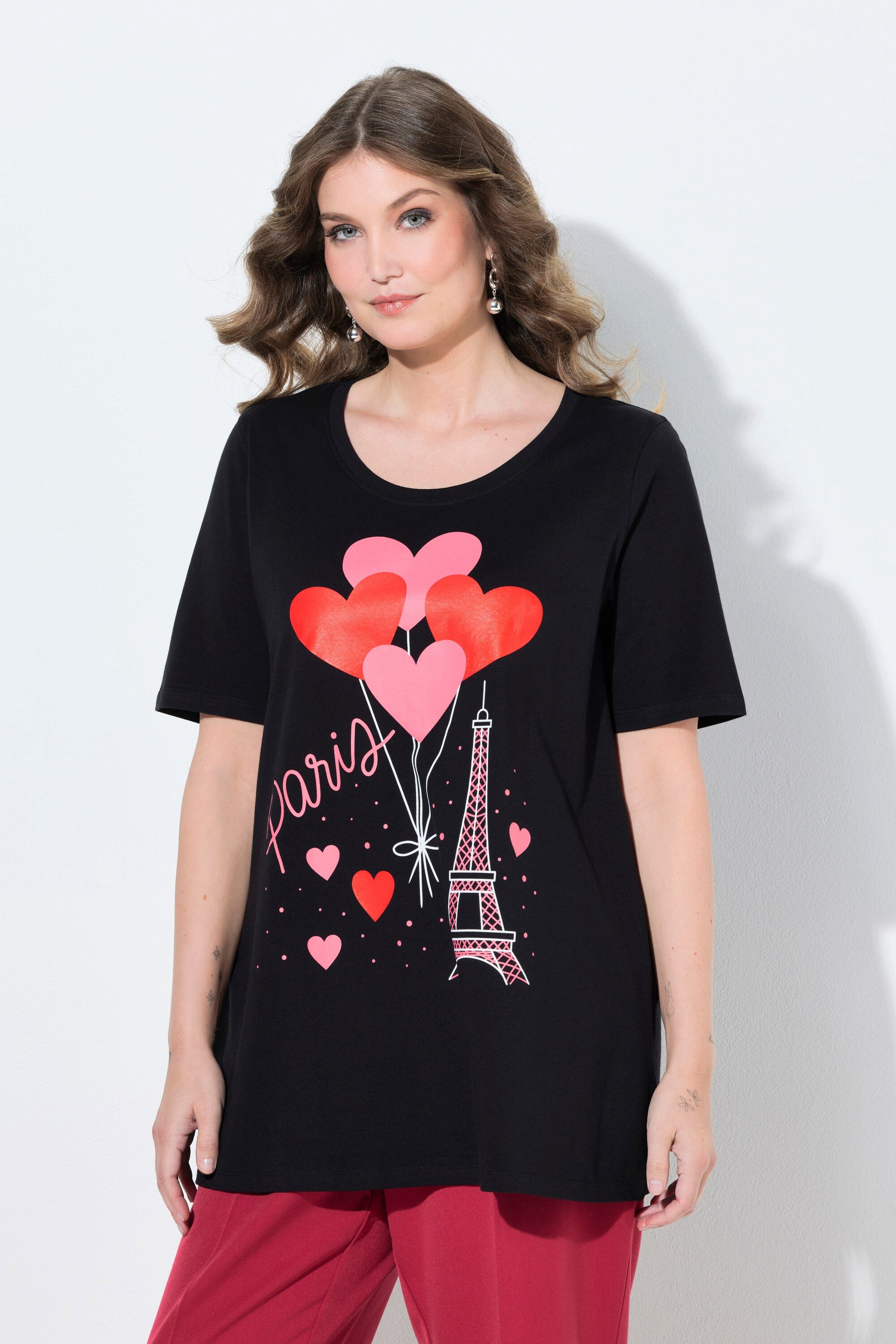 MIAMODA T-Shirt T-Shirt A-Linie Eiffelturm mit Herzen Halbarm