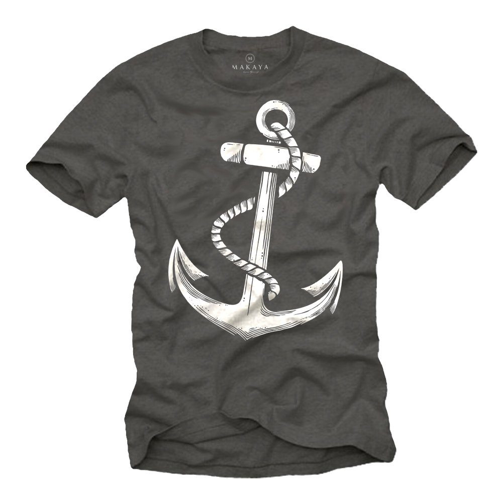 T-Shirt Print Jungen MAKAYA Herren mit Hamburg Anker Baumwolle Kleidung Dunkelgrau Segel Piraten aus Männer Druck,