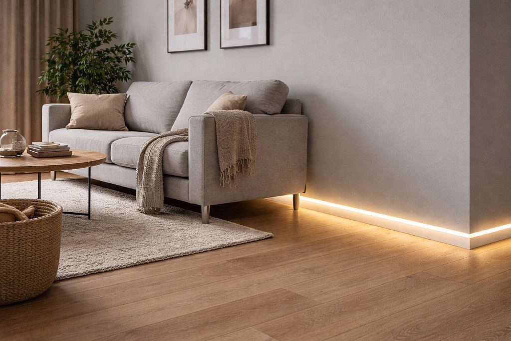 Südbrock Sockelleiste Sockelleiste für LED 19 x 70 inkl Diffuser RAL 9016 Fussleiste Leiste, L: 250 cm, H: 7 cm, 1-St.