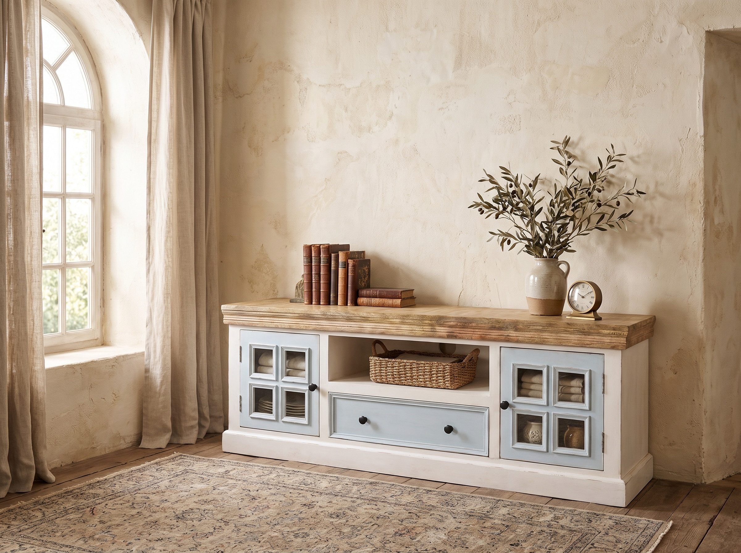 WOLF MÖBEL Sideboard (178 x 38 x 60), SIENA Lowboard mit 2 Türen & 1 Schublade weiß/mana