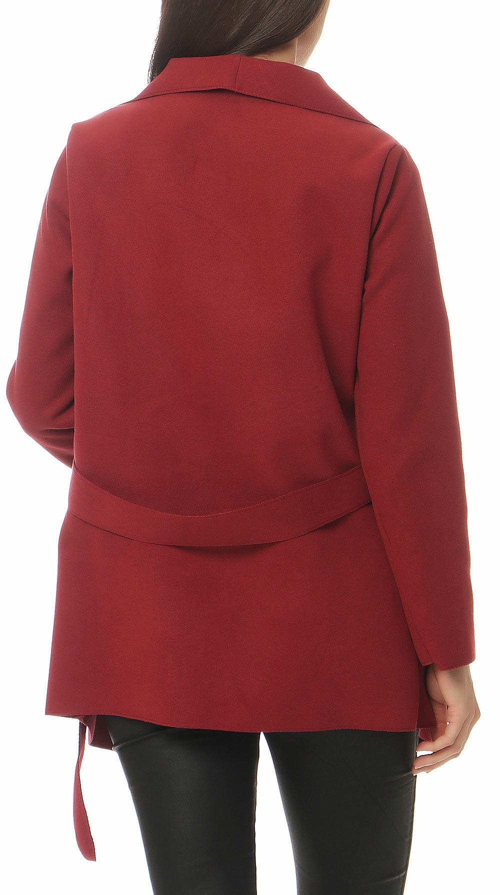 malito more than fashion Kurzmantel malito Damen Mantel kurz mit Wasserfall-Schnitt, Trenchcoat mit Gürte Mantel mit Bindegürtel im Wasserfall-Schnitt Einheitsgröße